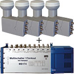 Multischalter DMS 17/4 mit Netzteil und 4x Quattro LNB Multischalter DMS 17/4 mit Netzteil und 4x Quattro LNB
