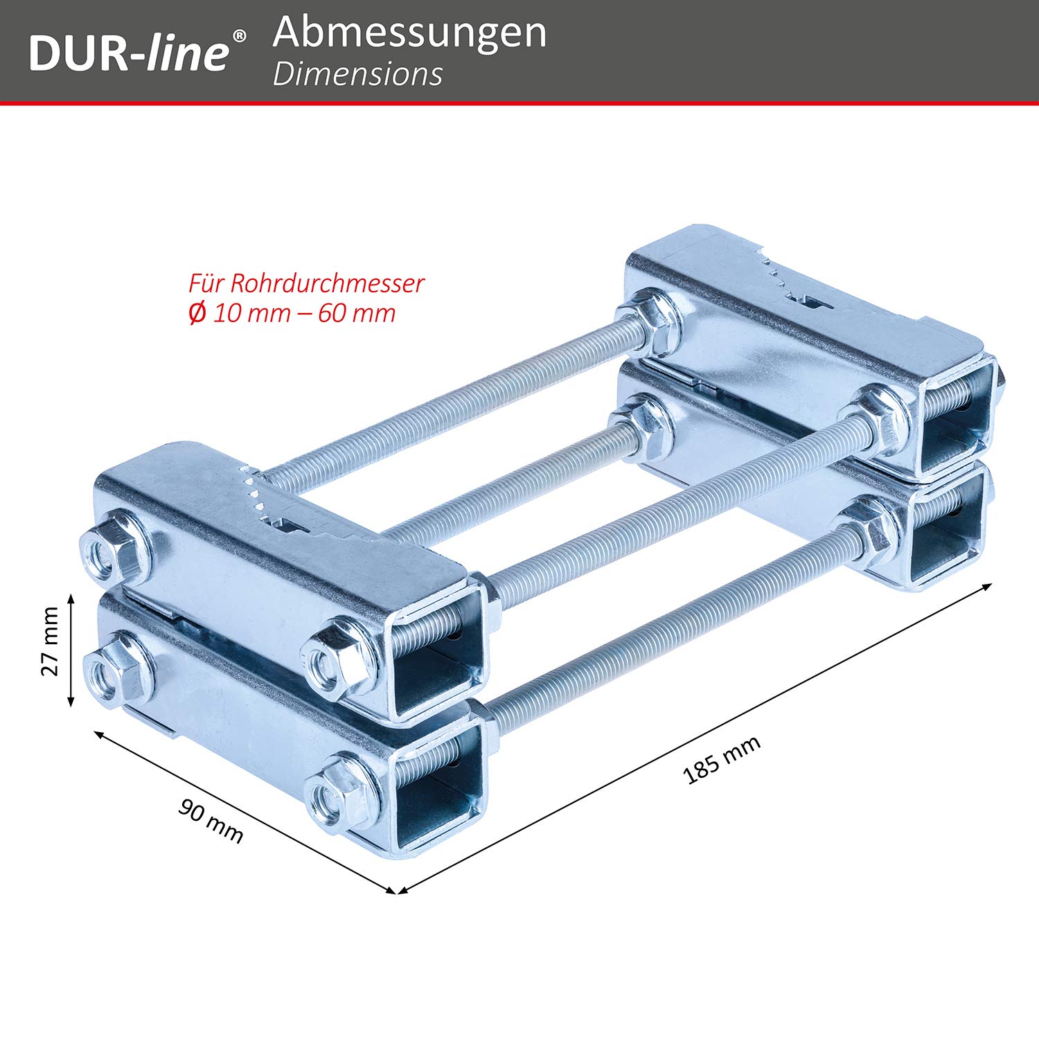 DUR-line Doppelschelle Groß – Abmessungen 185 × 90 × 27 mm, Rohre Ø 10–60 mm DUR-line Doppelschelle Groß – Abmessungen 185 × 90 × 27 mm, Rohre Ø 10–60 mm
