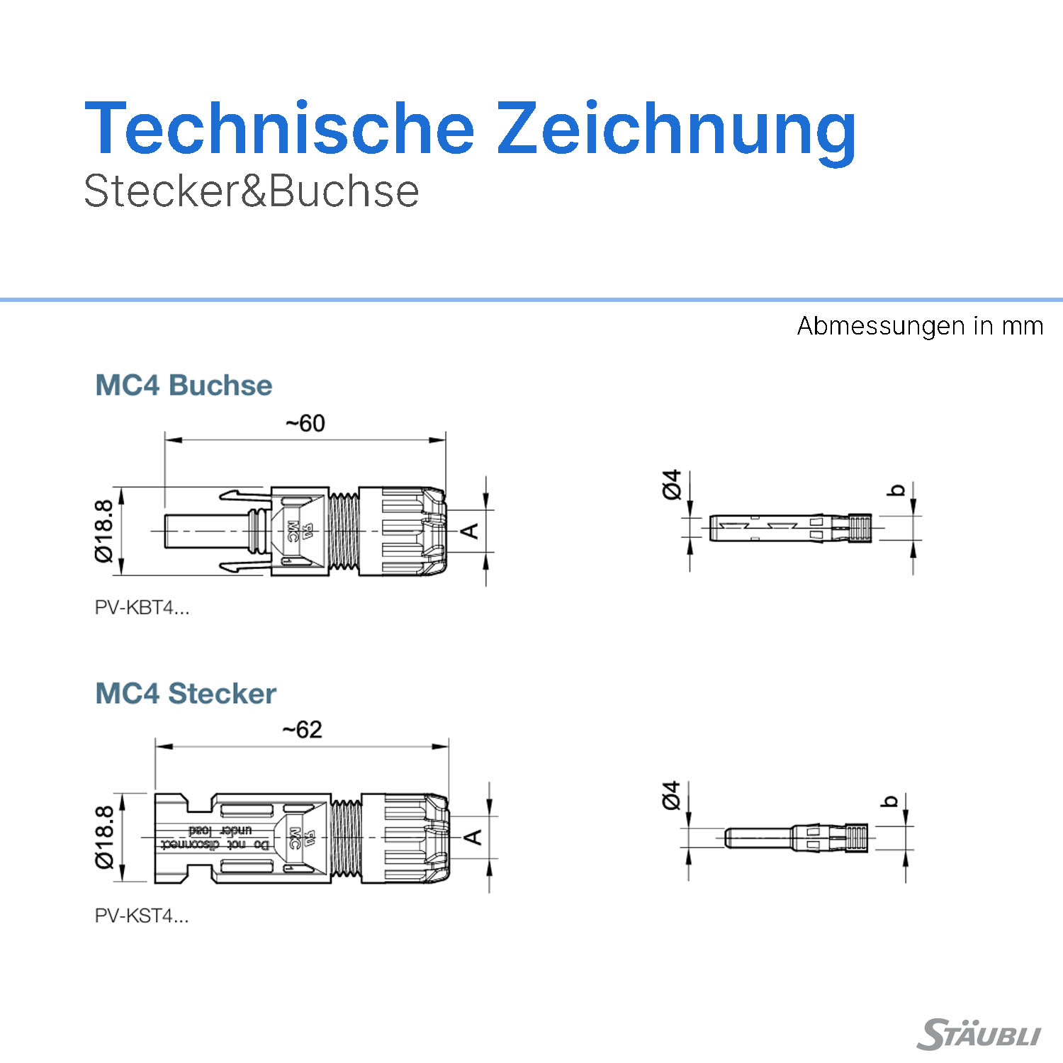 SET Stäubli MC4 / 1x Stecker + 1x Buchse / 4-6mm² - PV-Stecker