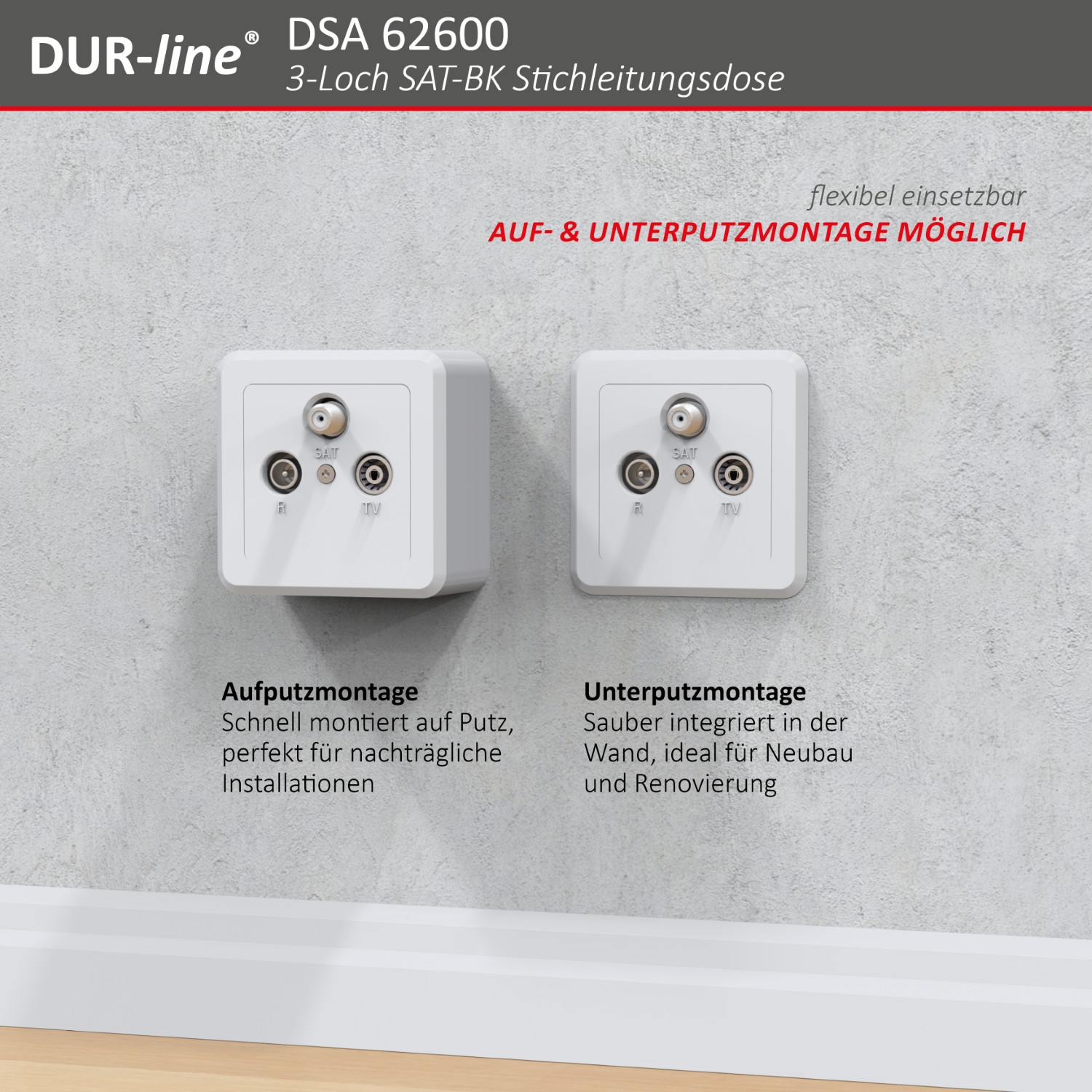 DUR-line DSA 62600 - Sat-Stichleitungsdose – Abmessungen DUR-line DSA 62600 - Sat-Stichleitungsdose – Abmessungen