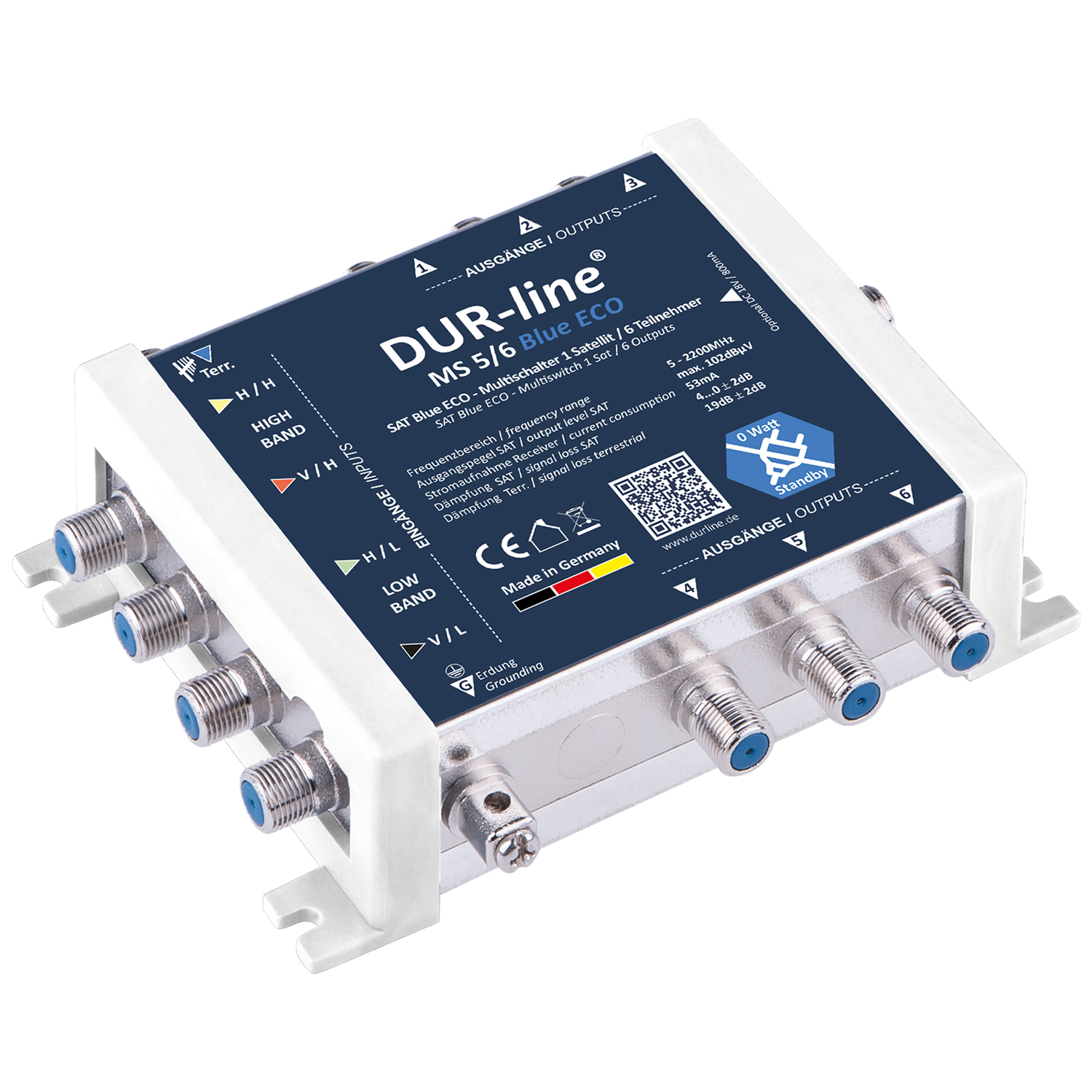 DUR-line MS 5/6 Blue ECO Multischalter – isometrische Vorderansicht