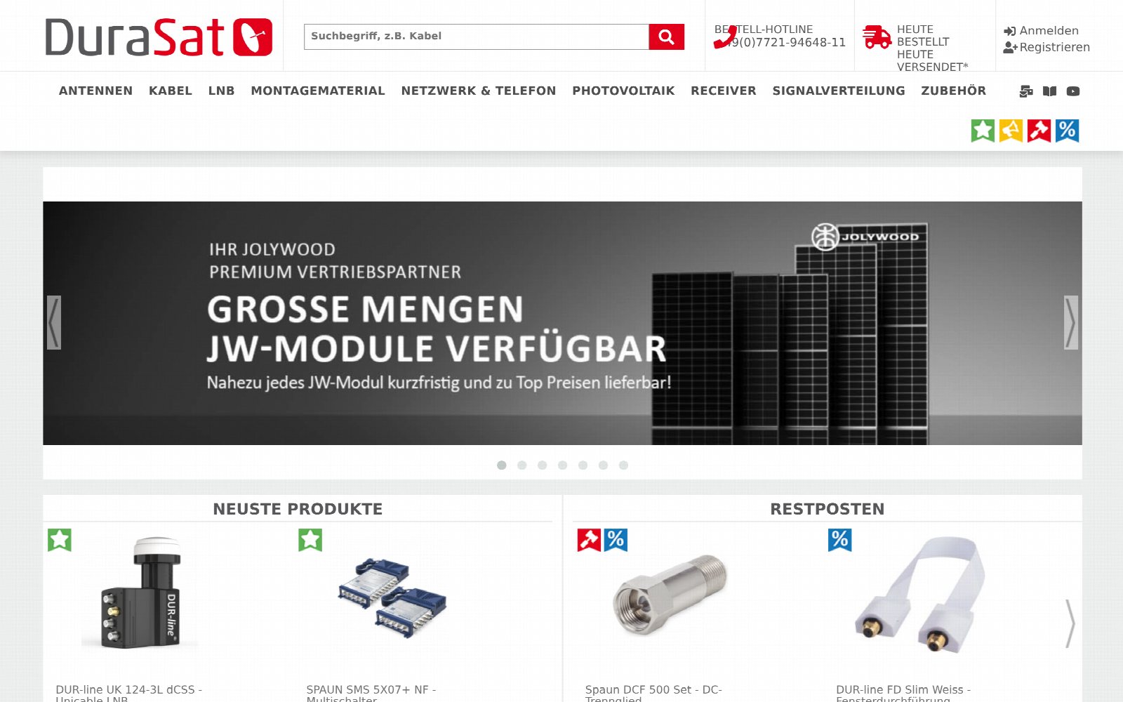 Startseite des bisherigen DuraSat Shops