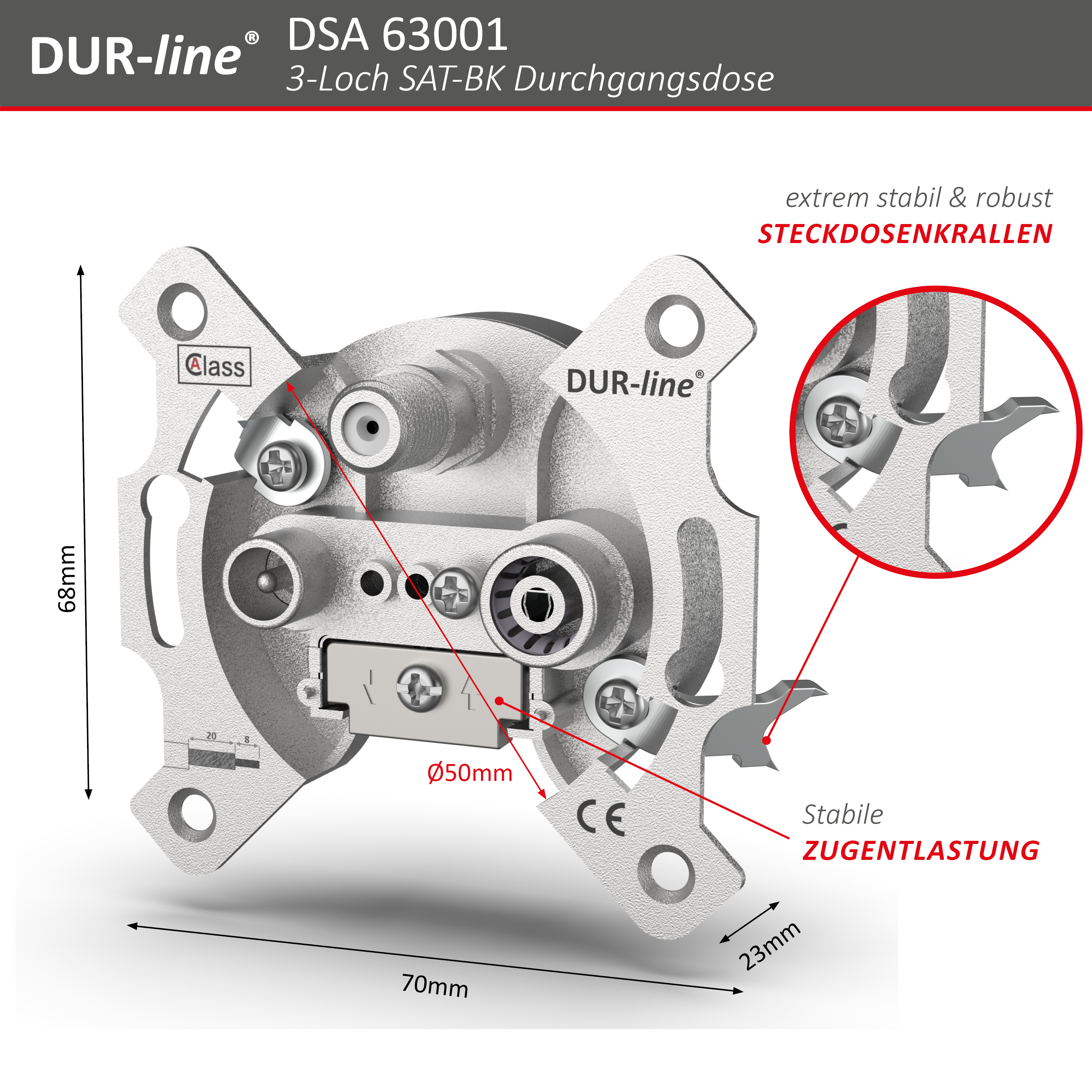 DUR-line DSA 63001 - Sat-Durchgangsdose – Produktansicht DUR-line DSA 63001 - Sat-Durchgangsdose – Produktansicht