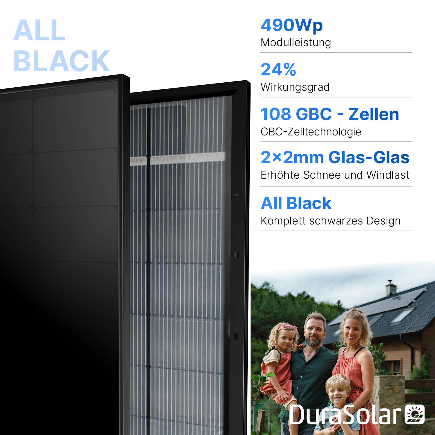 Gokin GK-3-54HGFDb 490W GBC | Back Contact Full Black PV-Modul | Glas-Glas Solarmodul 