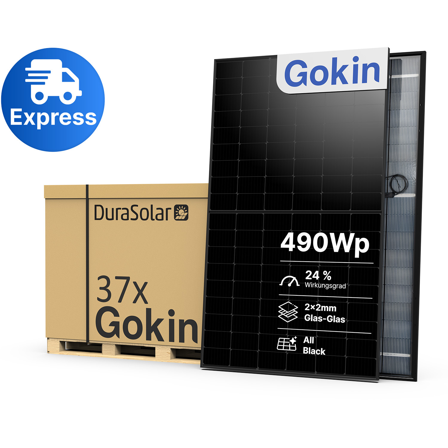 Gokin GK-3-54HGFDb 490W | Back Contact Full Black PV-Modul | Glas-Glas Solarmodul | Palettenpreis (37 Stk.) Gokin GK-3-54HGFDb 490W | Back Contact Full Black PV-Modul | Glas-Glas Solarmodul | Palettenpreis (37 Stk.)