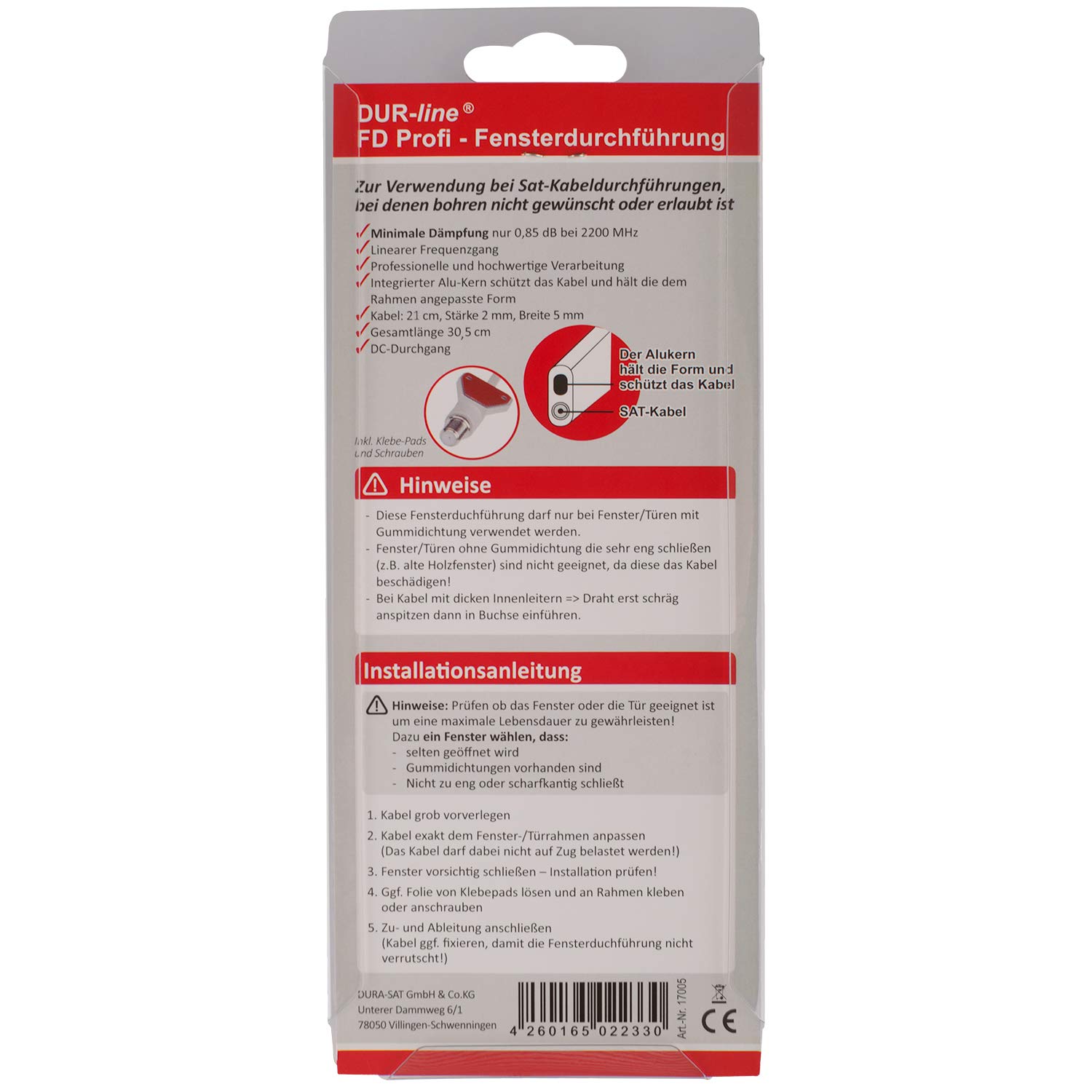 DUR-line FD Profi M – Rückseite der Verpackung mit technischen Daten DUR-line FD Profi M – Rückseite der Verpackung mit technischen Daten
