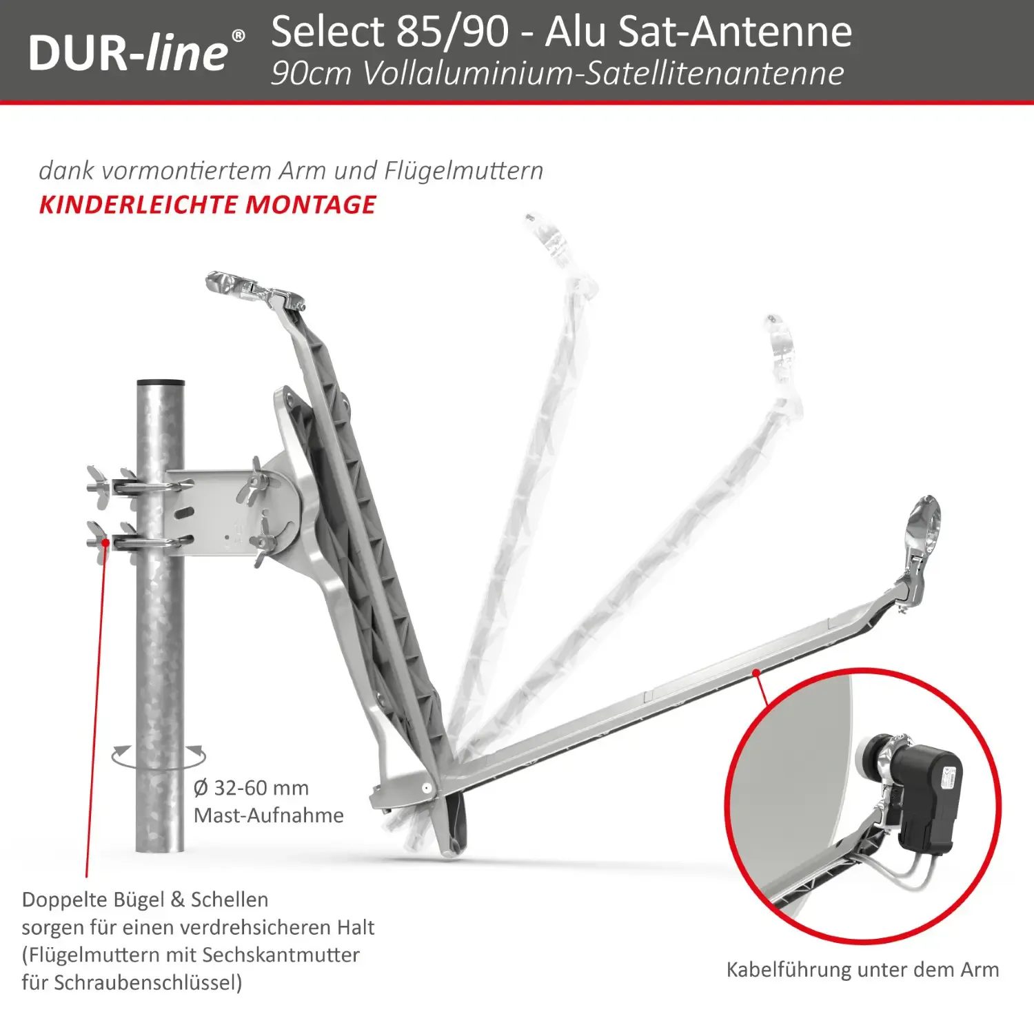 DUR-line Select 85/90 Hellgrau - Alu Sat-Reflektor DUR-line Select 85/90 Hellgrau - Alu Sat-Reflektor