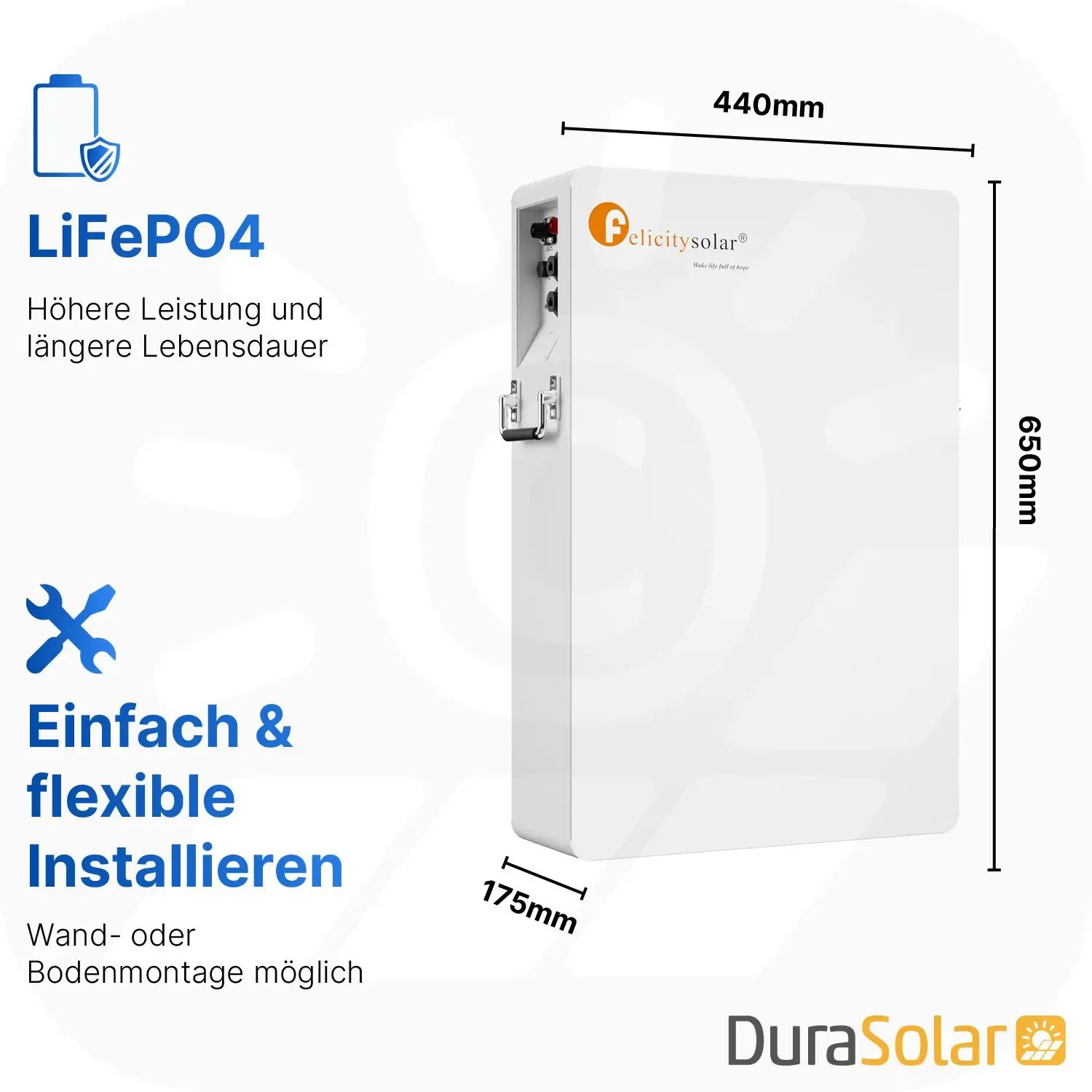 Felicity 5,12kWh PV-Speicher - LUX-E-48100LG04 - (LPBA48100-OL) - Erweiterbare 48/51,2V LiFePO4 Batterie für Solaranlagen