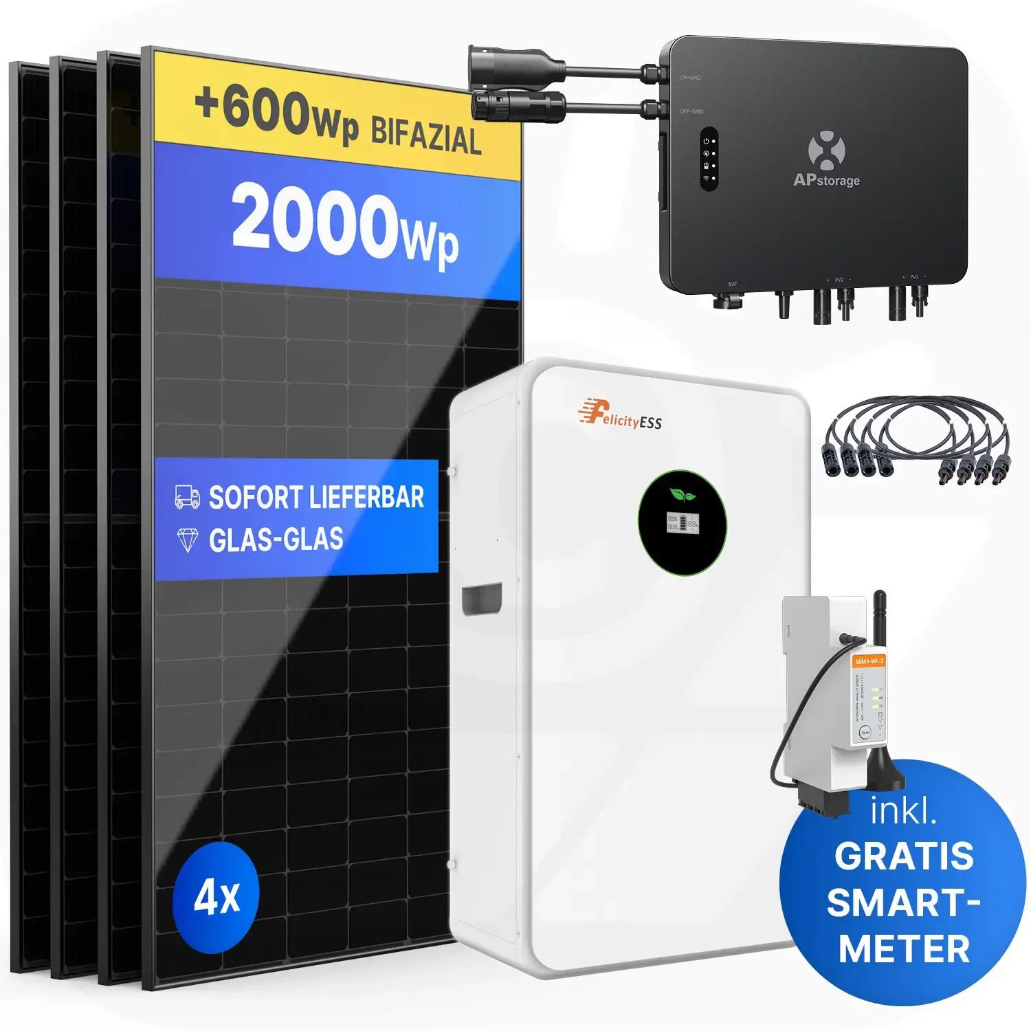 Apsystems EZHI 5,12kWh - 2000Wp - Balkonkraftwerk-Speicher-Set