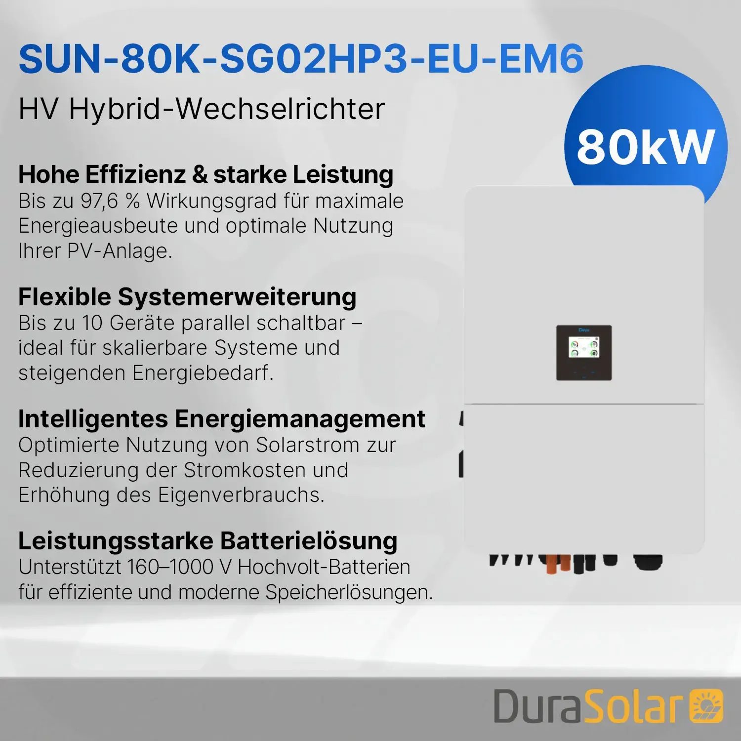 Deye SUN-80K-SG02HP3-EU-EM6 - Dreiphasig - Hybrid-Wechselrichter - Hochspannungsserie Deye SUN-80K-SG02HP3-EU-EM6 - Dreiphasig - Hybrid-Wechselrichter - Hochspannungsserie