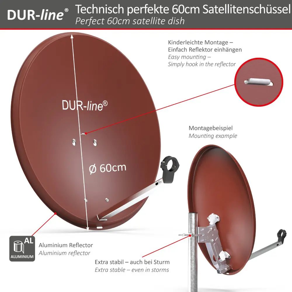 DUR-line MDA 60 Rot Alu Sat-Reflektor – Abmessungen und technische Zeichnung