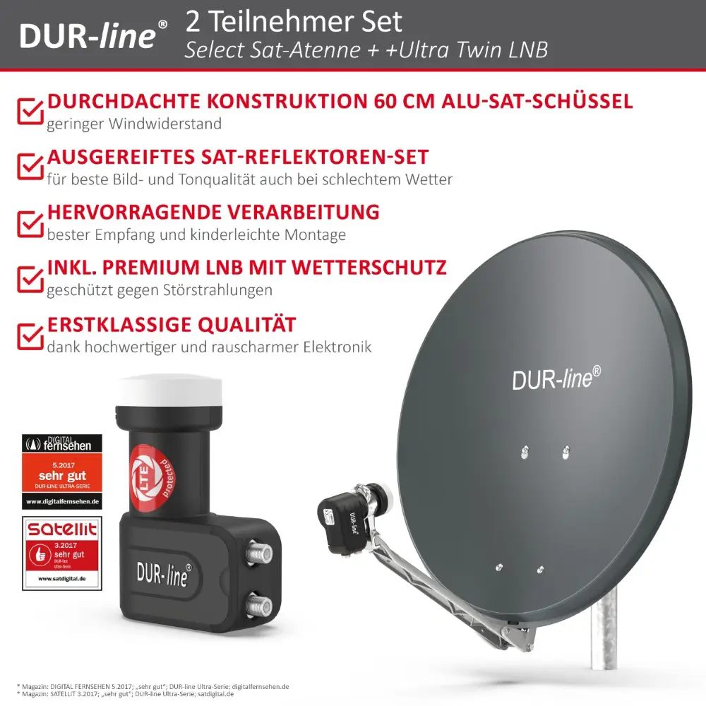 DUR-line Select 60/65 Anthrazit - Sat-Komplettanlage mit Twin LNB DUR-line Select 60/65 Anthrazit - Sat-Komplettanlage mit Twin LNB