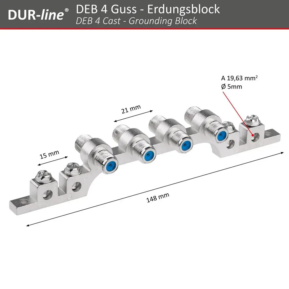 DUR-line DEB 4 Guss Erdungsblock – Abmessungen und technische Zeichnung DUR-line DEB 4 Guss Erdungsblock – Abmessungen und technische Zeichnung