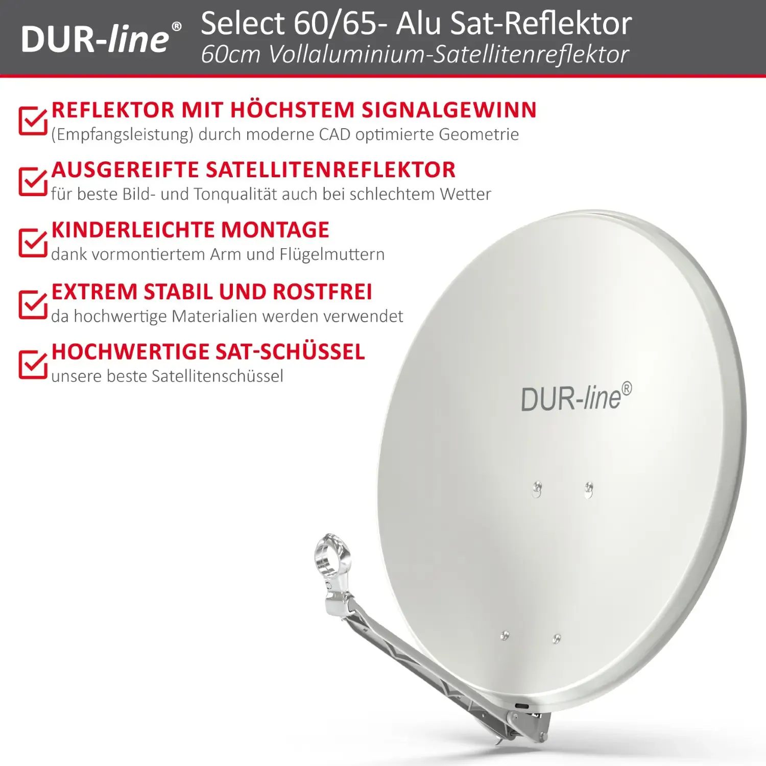 DUR-line Select 60/65 Hellgrau - Alu Sat-Reflektor