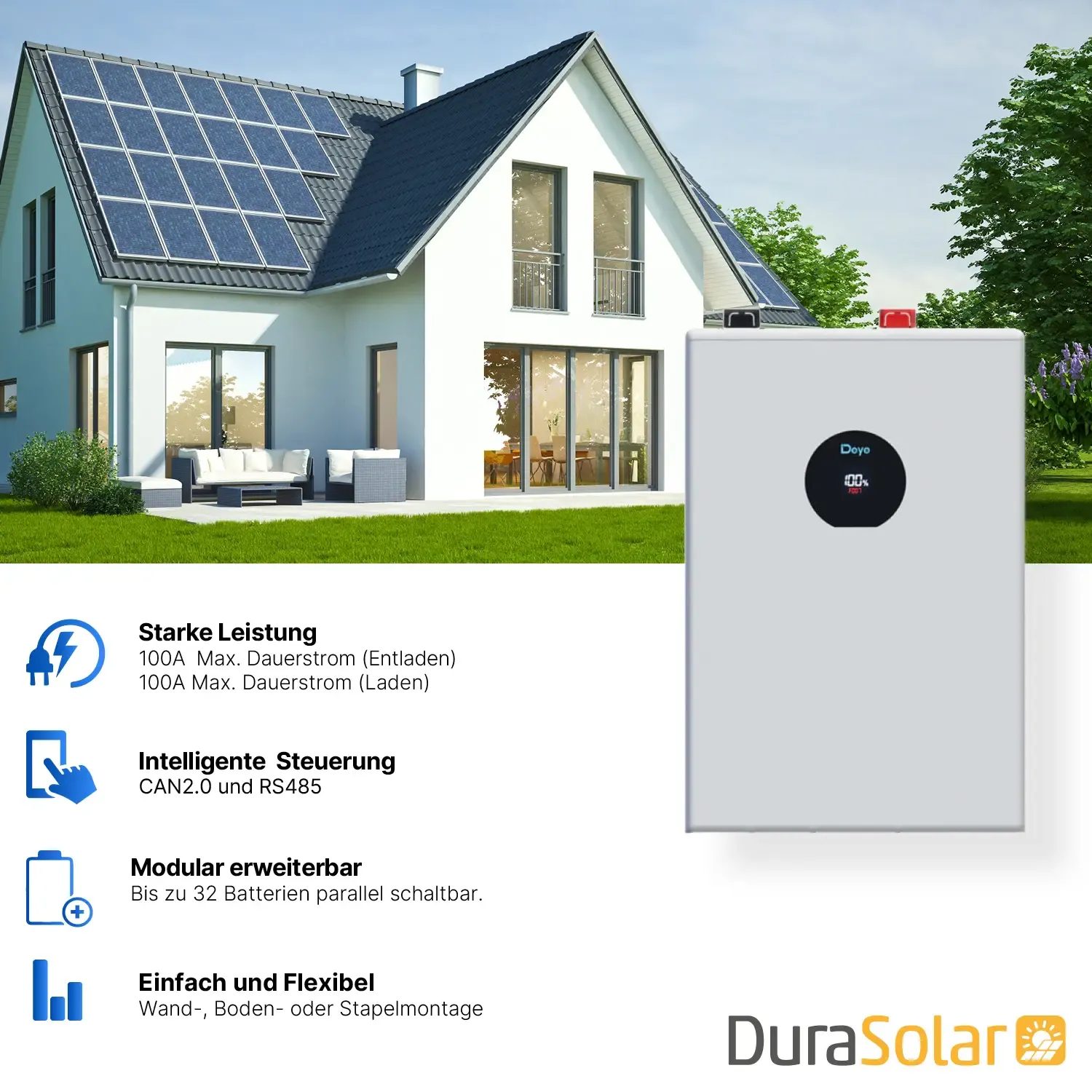 Deye 5,12kWh PV-Speicher – SE-F5 Pro – Niedervolt-Batteriespeicher – LiFePO4 