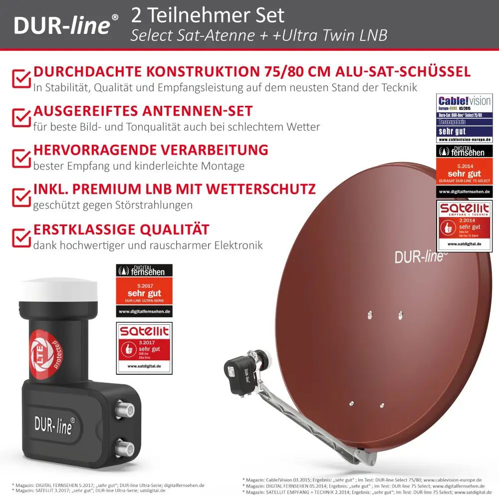 DUR-line Select 75/80 Rot - Sat-Komplettanlage mit Twin LNB DUR-line Select 75/80 Rot - Sat-Komplettanlage mit Twin LNB