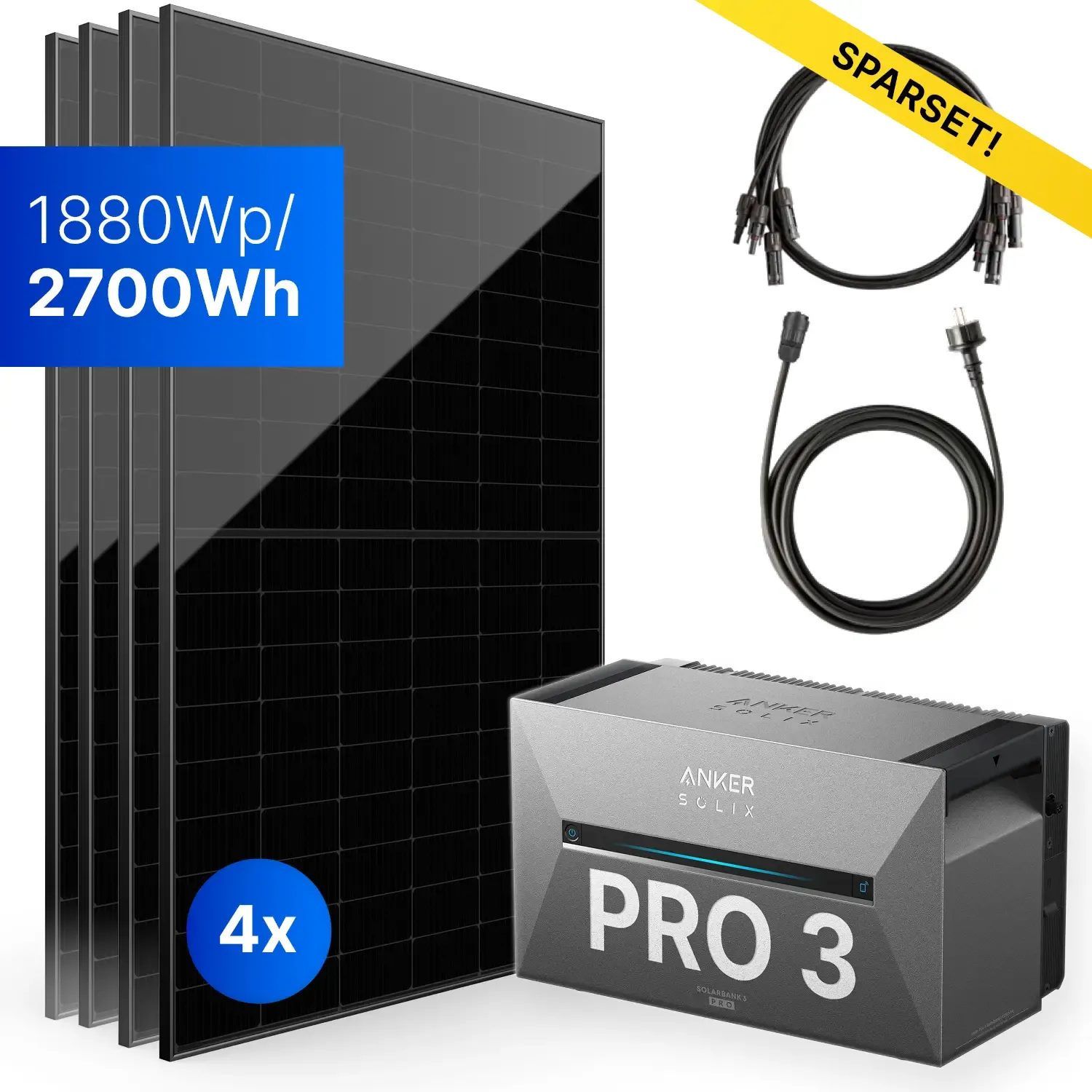 1880Wp Balkonkraftwerk mit Anker SOLIX Solarbank 3 E2700 PRO - 2700Wh - 4x470Wp 1880Wp Balkonkraftwerk mit Anker SOLIX Solarbank 3 E2700 PRO - 2700Wh - 4x470Wp