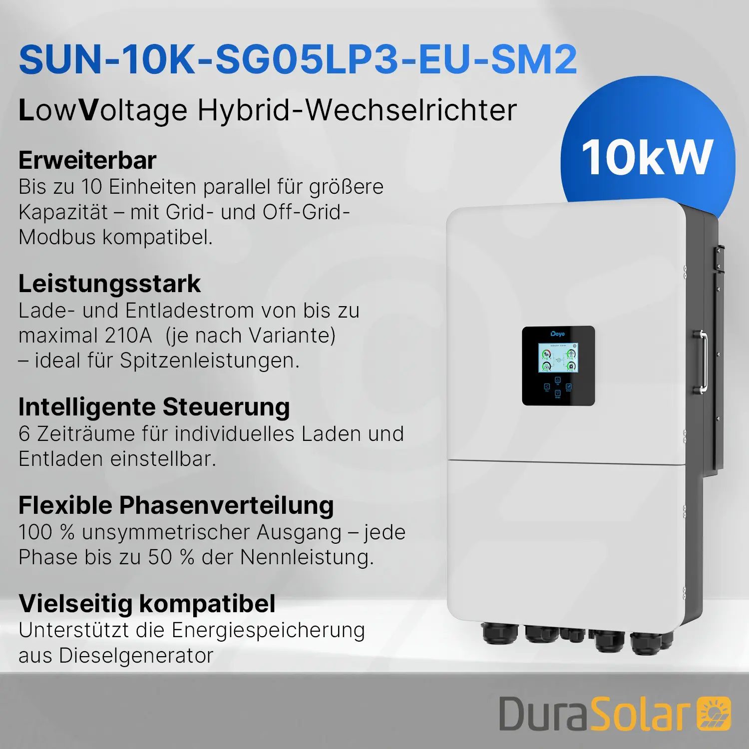 Deye Hybrid Wechselrichter | 10kW | LowVoltage | SUN-10K-SG05LP3-EU-SM2 | dreiphasig 