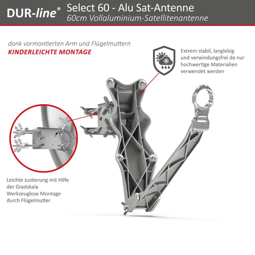 DUR-line Select 60/65 Hellgrau - Sat-Komplettanlage mit Single LNB DUR-line Select 60/65 Hellgrau - Sat-Komplettanlage mit Single LNB