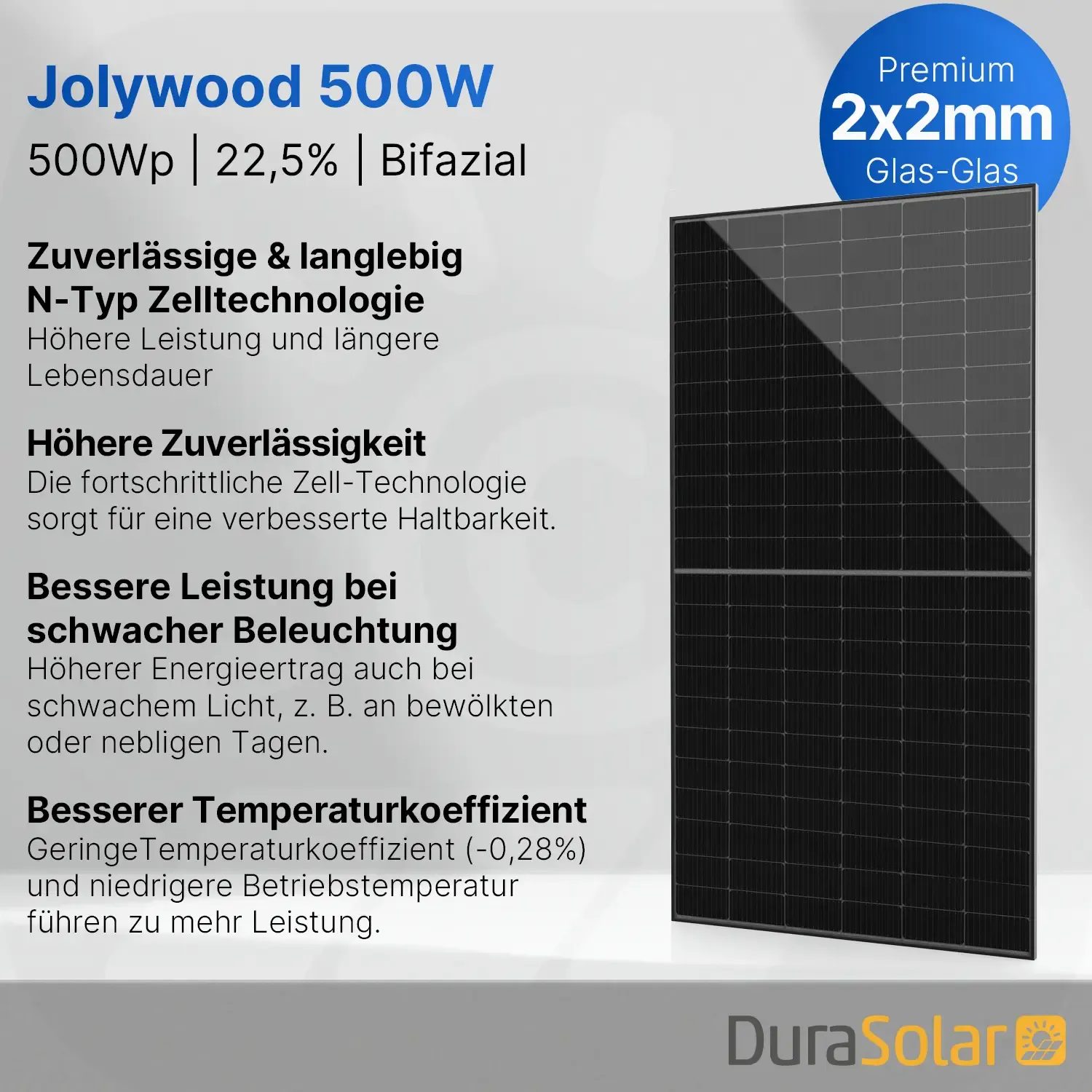 Jolywood 500W Full Black PV-Modul – (Bifazial | Glas-Glas | 108 Zellen) – JW-HD108N-R2 – Palettenpreis (37 Stk.) – Solar Panel