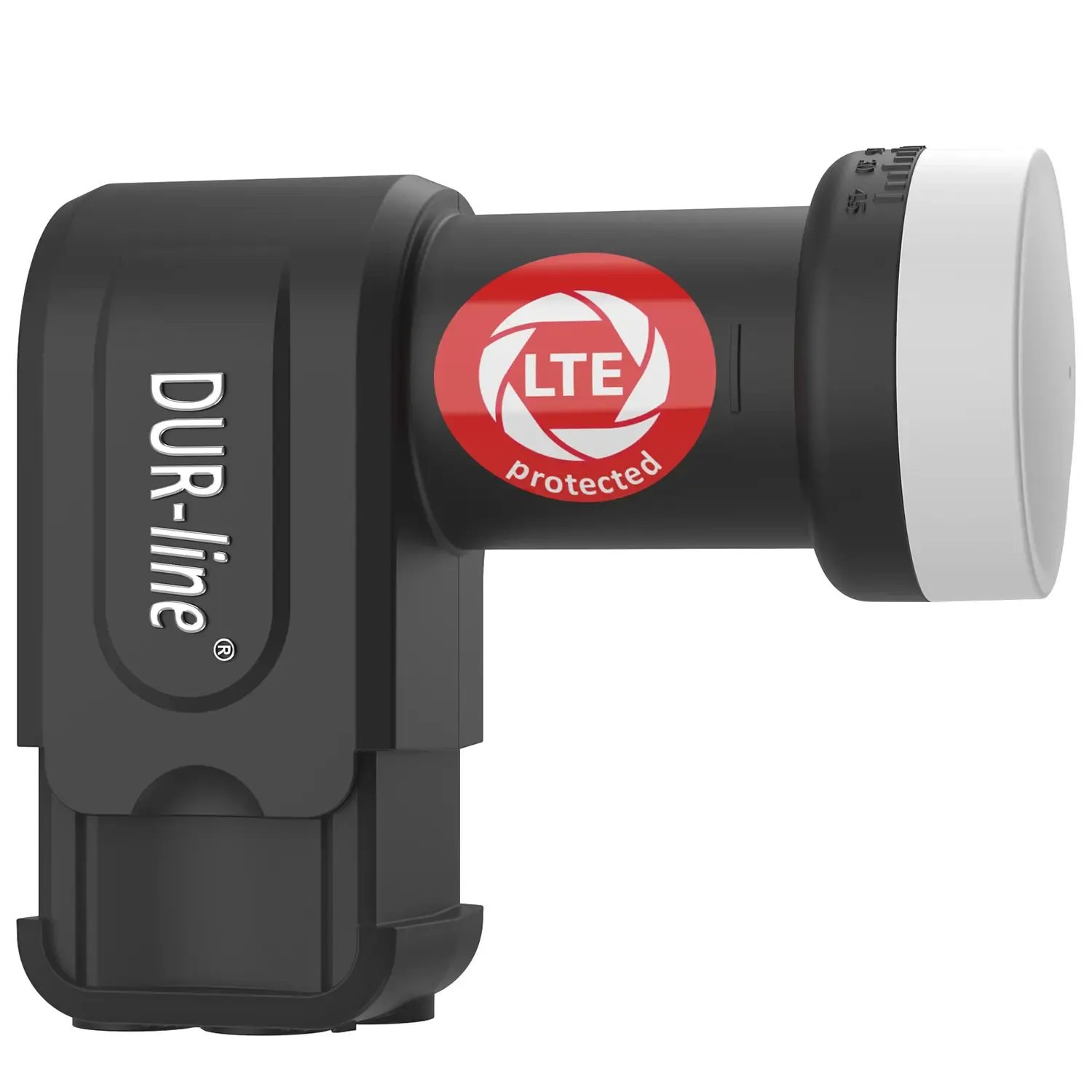 DUR-line +Ultra Quad LNB – Seitenansicht mit LTE-Siegel DUR-line +Ultra Quad LNB – Seitenansicht mit LTE-Siegel