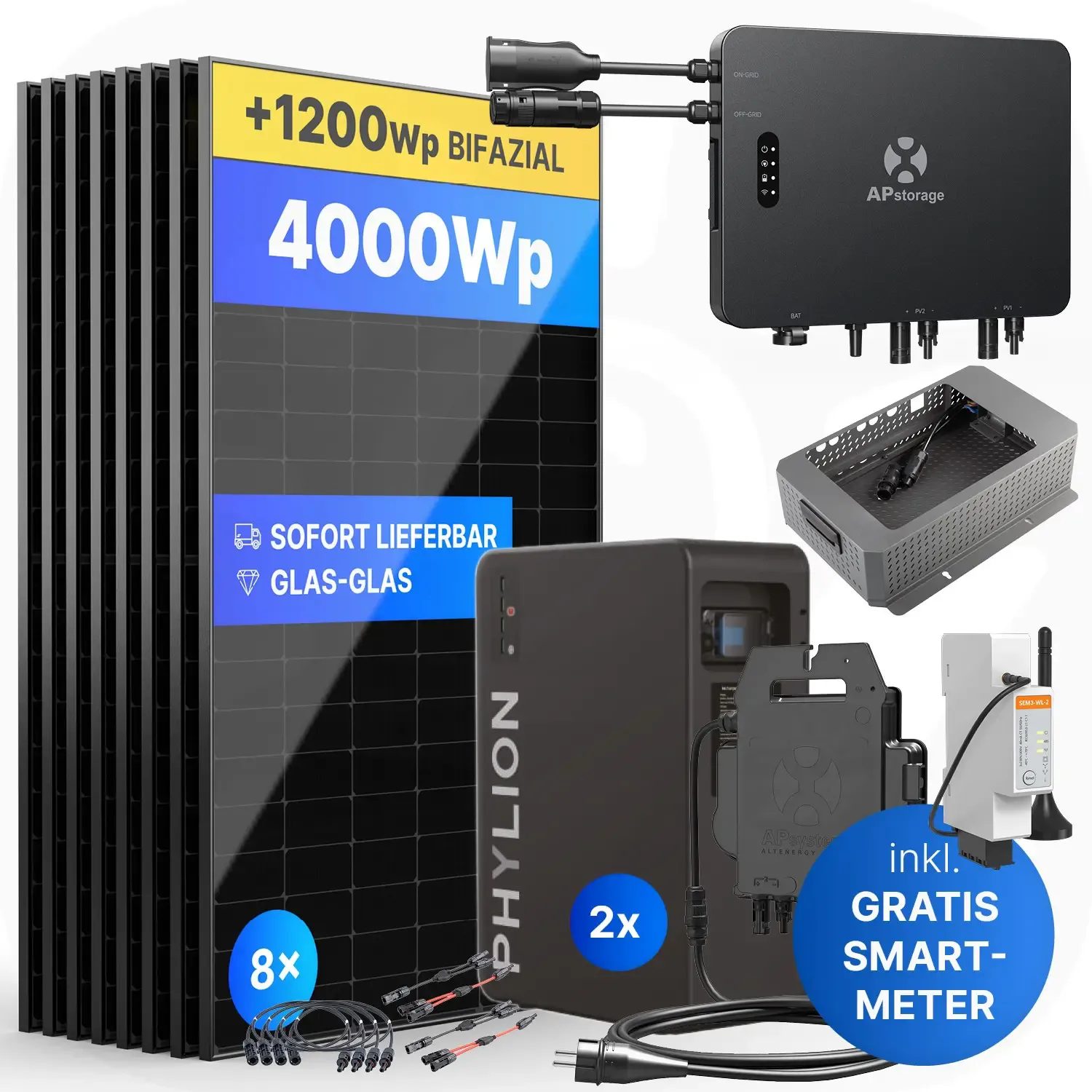 APsystems EZHI 4000Wp/5kWh - Mini-PV-Anlage Speicher-Set | Phylion LiFePO4 Batteriespeicher & Jolywood 500Wp Module