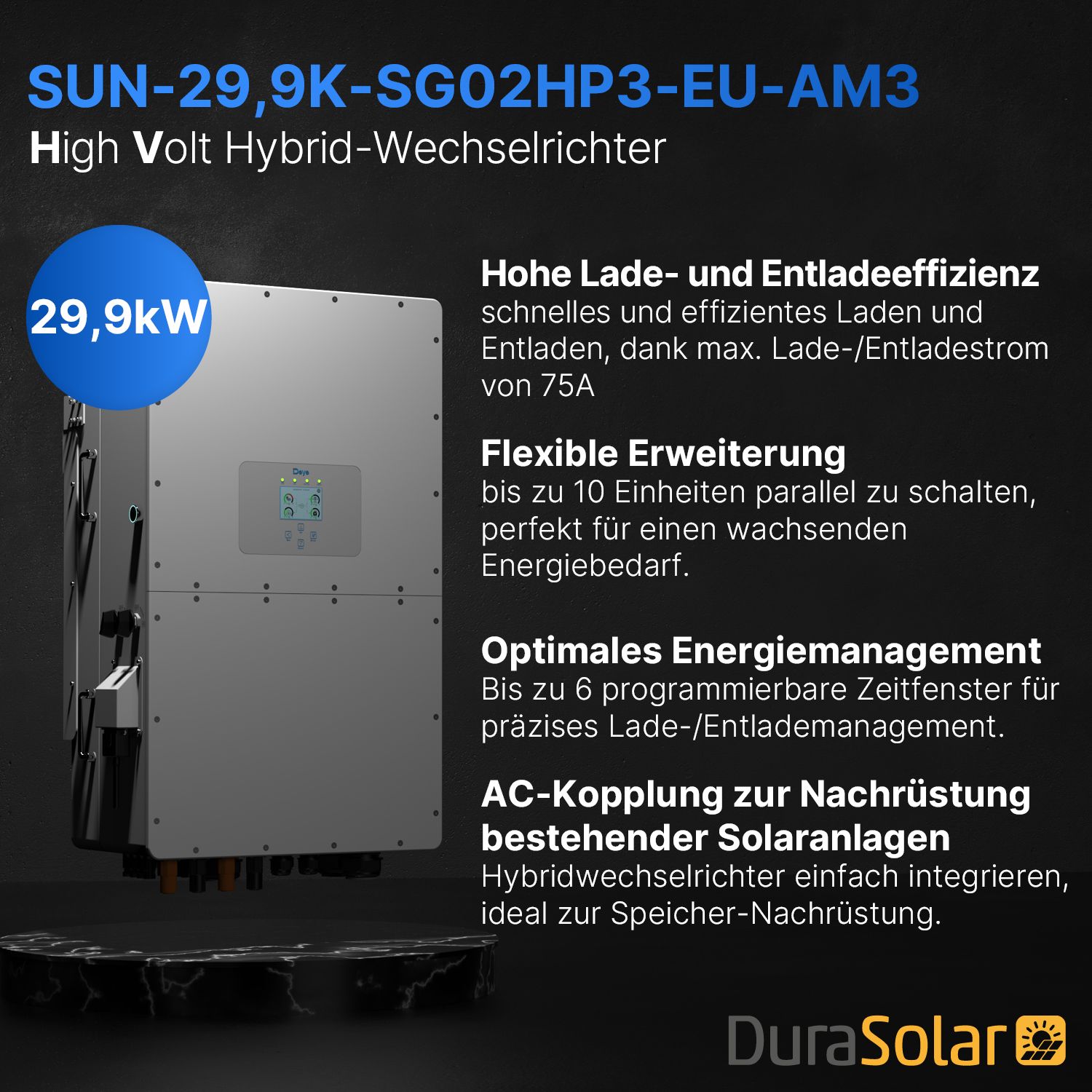 Deye SUN- 29,9kW - SG02HP3-EU-AM3 - Hybrid-Wechselrichter – Hochspannungsserie