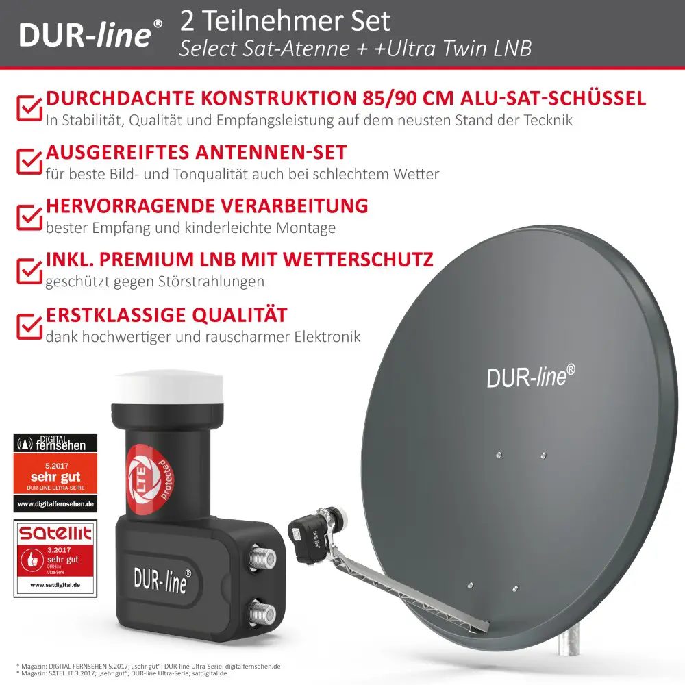 DUR-line Select 85/90 Anthrazit - Sat-Komplettanlage mit Twin LNB DUR-line Select 85/90 Anthrazit - Sat-Komplettanlage mit Twin LNB