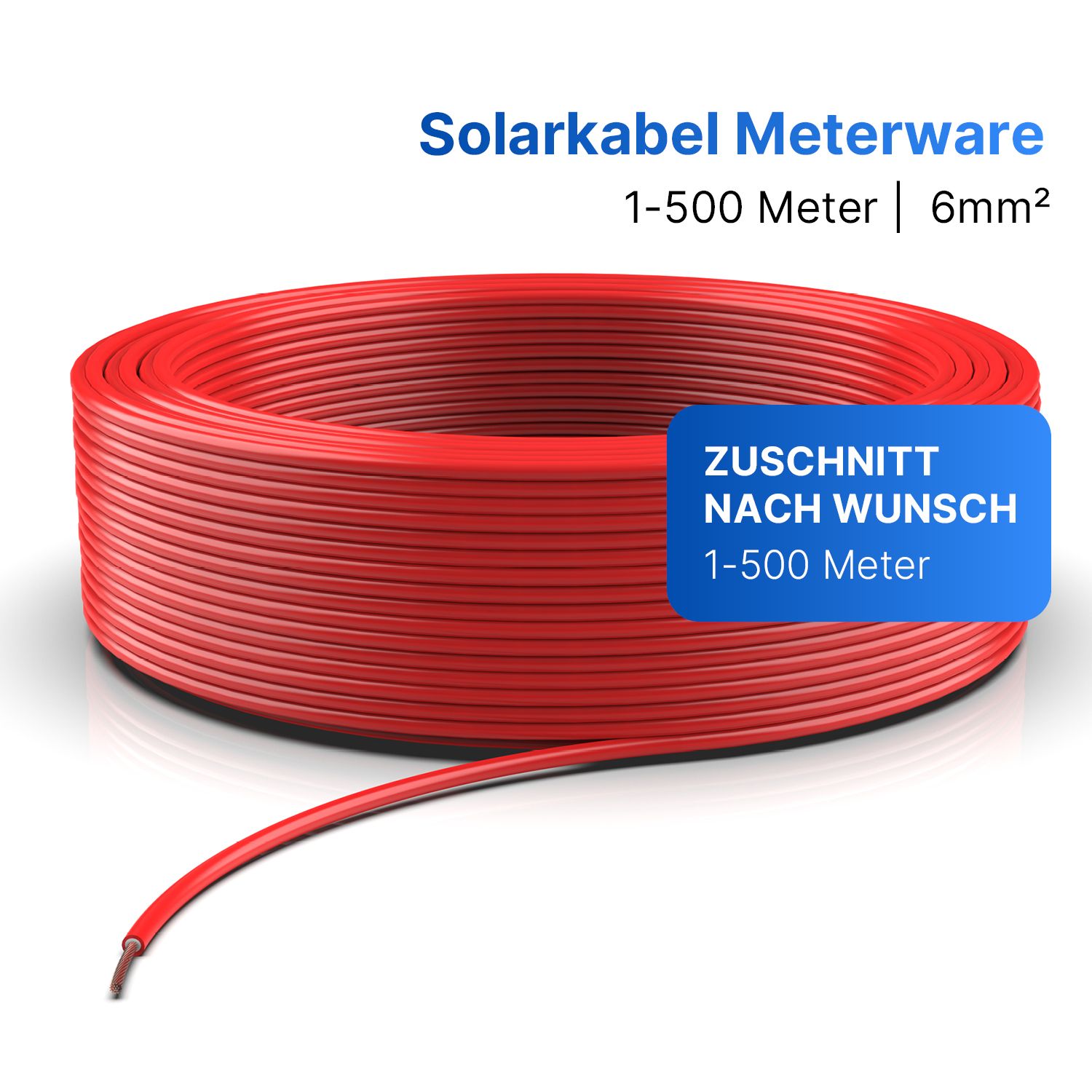 Solarkabel | Markenqualität | 6mm² | Rot | Meterware Farbe: Rot / Kabelquerschnitt: 6mm²