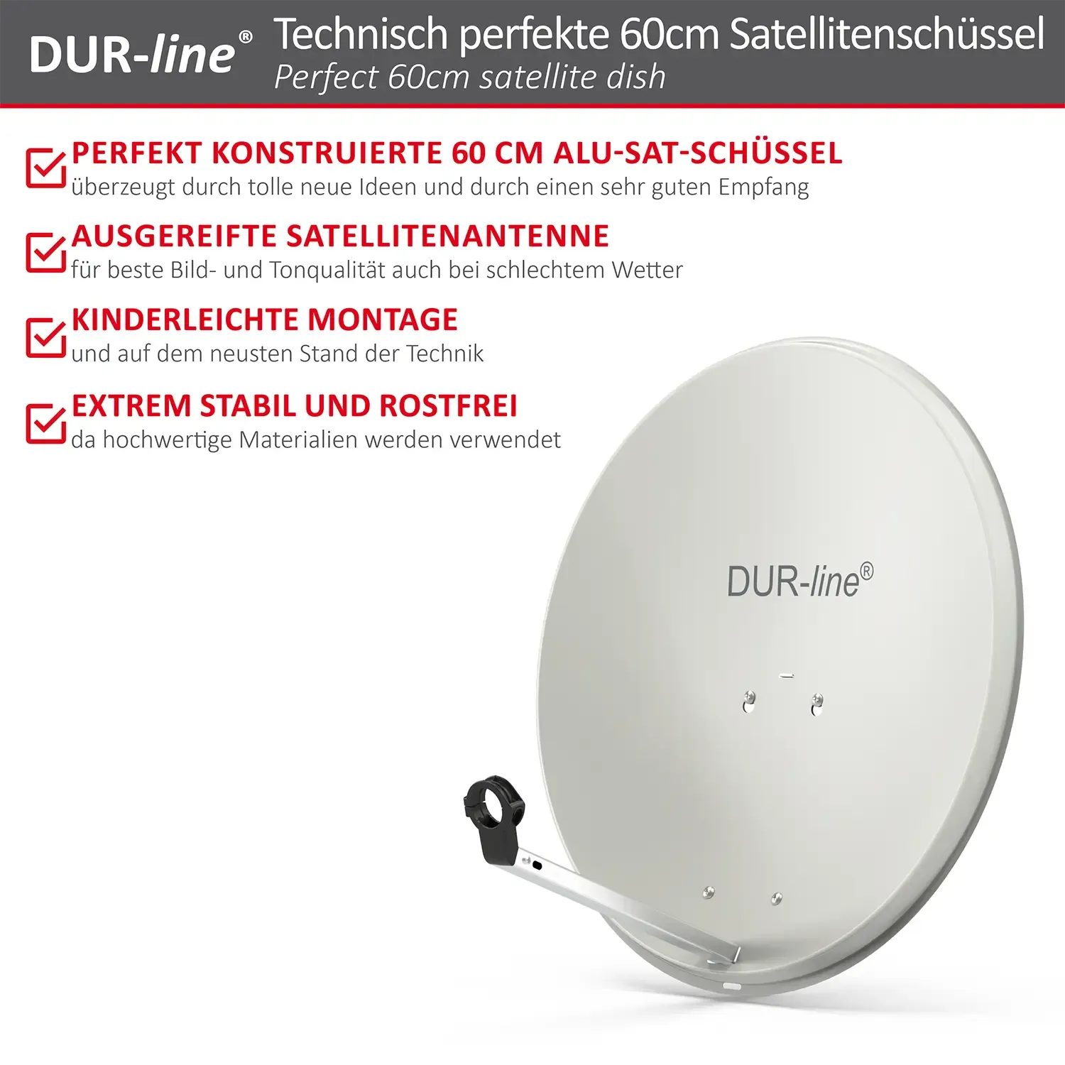 DUR-line MDA 60 Hellgrau Alu Sat-Reflektor – Highlights und Ausstattung im Überblick