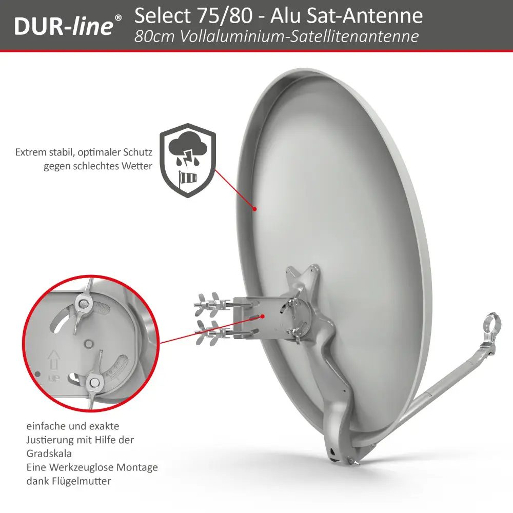 DUR-line Select 75/80 Hellgrau - Sat-Komplettanlage mit Quad LNB