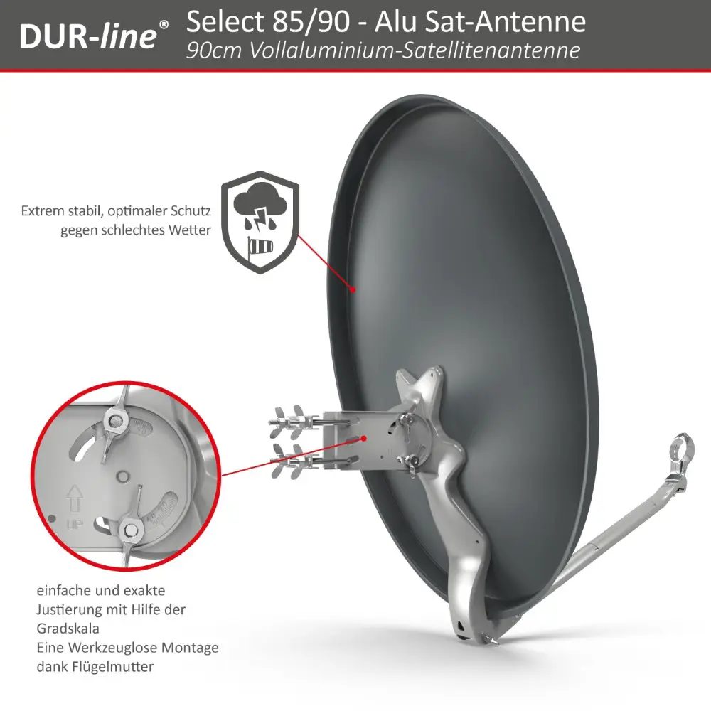 DUR-line Select 85/90 Anthrazit - Sat-Komplettanlage mit Twin LNB