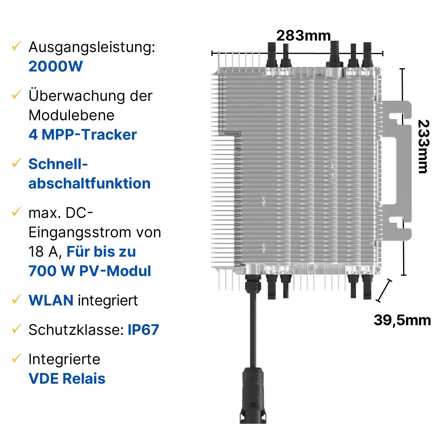 Balkonkraftwerk 2000W/2000Wp bifazial mit 3 - 20m Anschlusskabel Balkonkraftwerk 2000W/2000Wp bifazial mit 3 - 20m Anschlusskabel