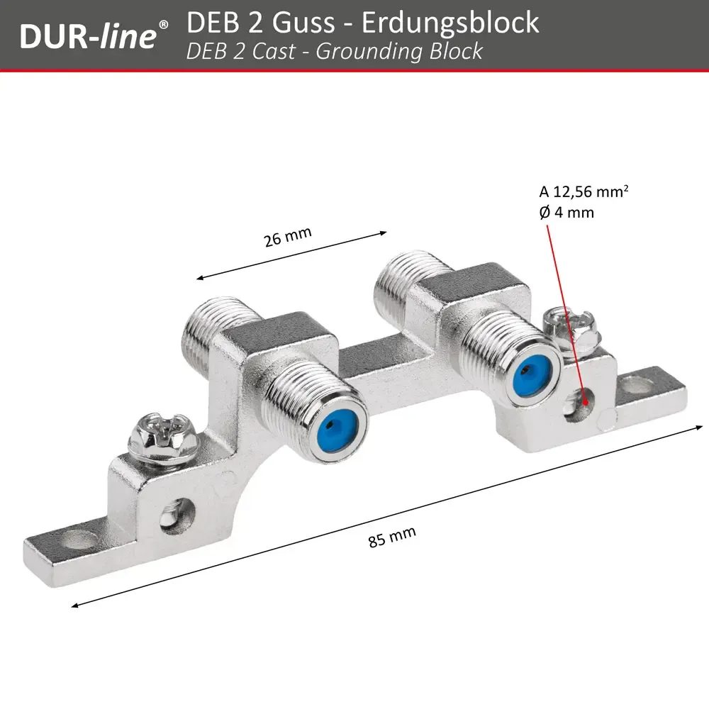 DUR-line DEB 2 Guss Erdungsblock – Abmessungen und technische Zeichnung