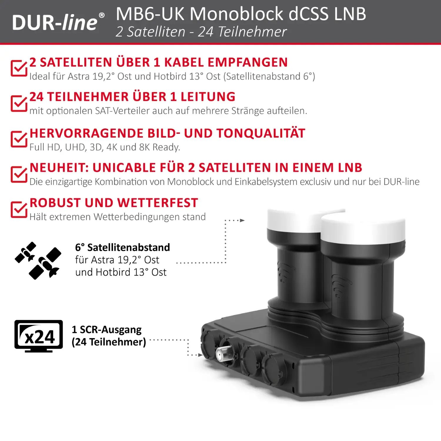 DUR-line MB6-UK Monoblock dCSS LNB – Highlights und Ausstattung im Überblick DUR-line Monoblock dCSS LNB