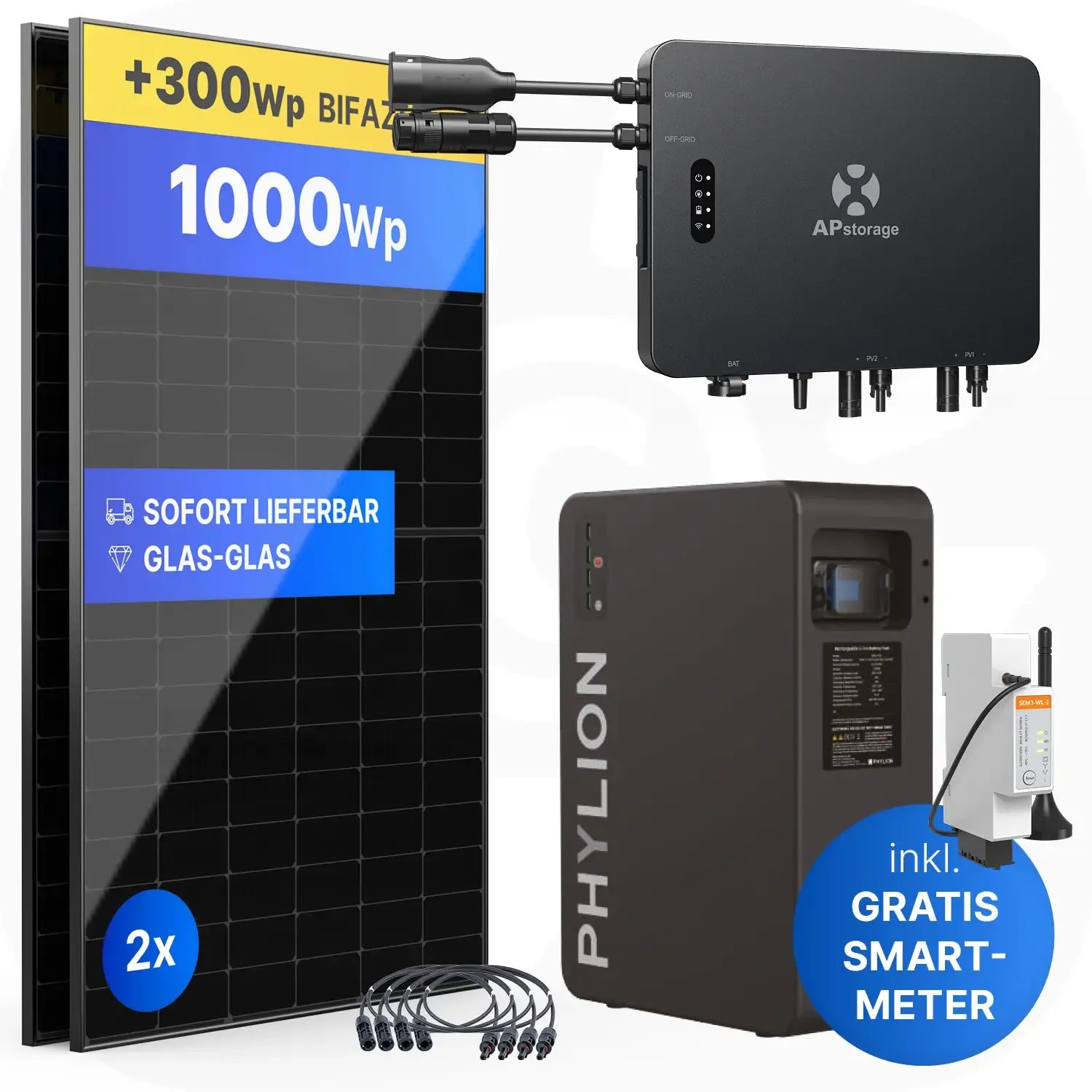 APsystems EZHI 1000Wp/2,76kWh - Balkonkraftwerk Speicher-Set | Phylion LiFePO4 Batteriespeicher & Jolywood 500Wp Module APsystems EZHI 1000Wp/2,76kWh - Balkonkraftwerk Speicher-Set | Phylion LiFePO4 Batteriespeicher & Jolywood 500Wp Module