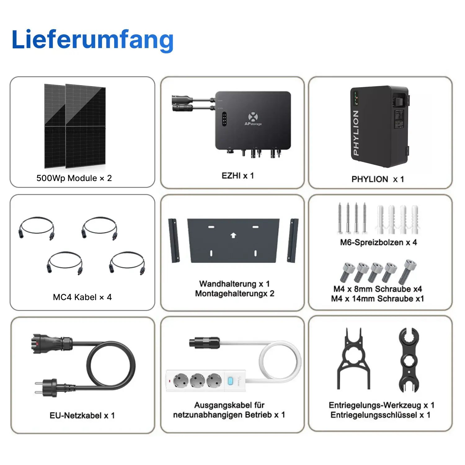 APsystems EZHI 3000Wp/10kWh - Mini-PV-Anlage Speicher-Set | Phylion LiFePO4 Batteriespeicher & Jolywood 500Wp Module