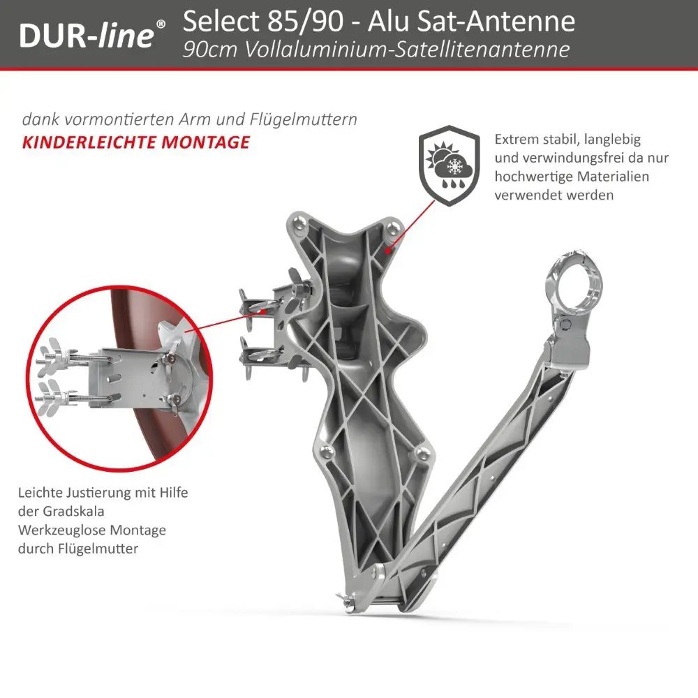 DUR-line Select 85/90 Rot - Sat-Komplettanlage mit Quad LNB DUR-line Select 85/90 Rot - Sat-Komplettanlage mit Quad LNB