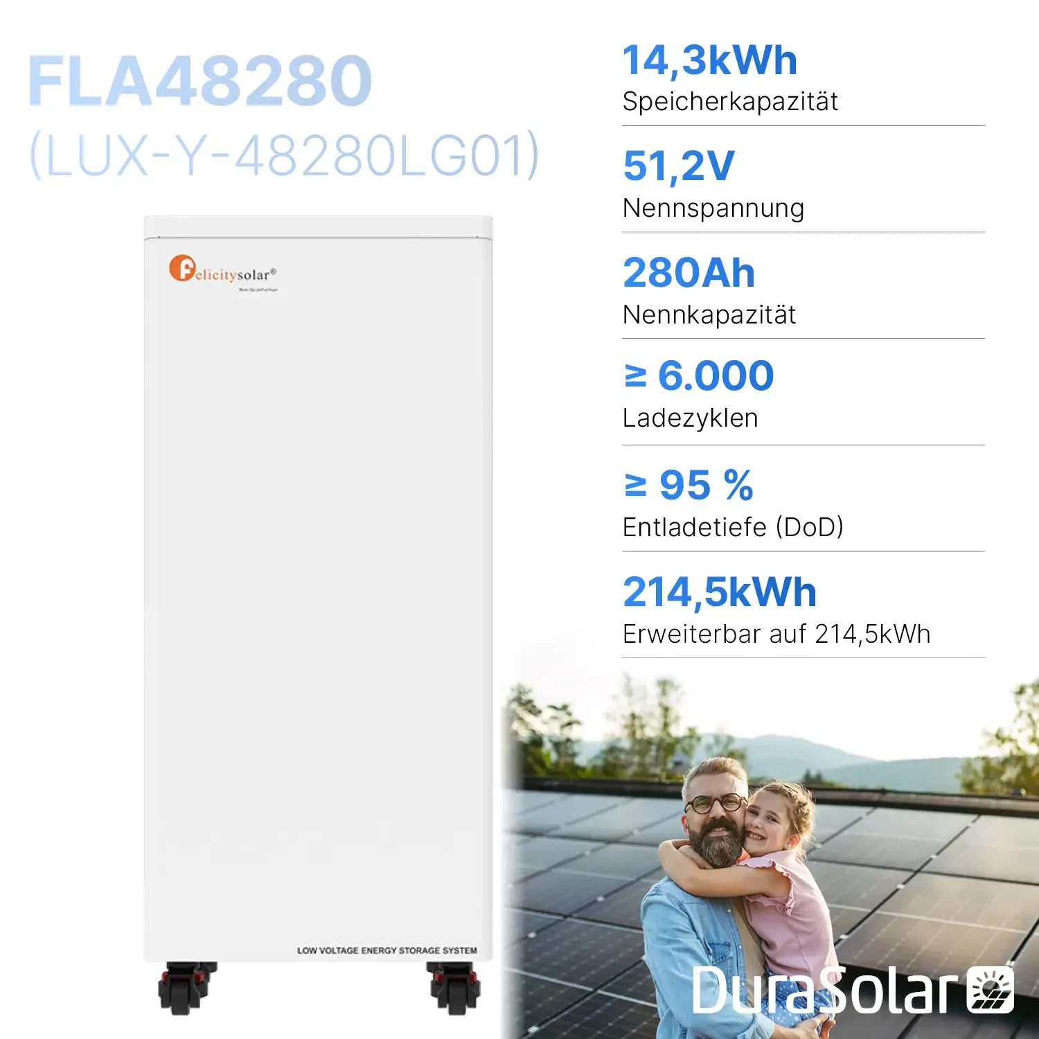 Felicity 14,3kWh Batteriespeicher | FLA48280-EU | Niedervolt | LiFePO4 Lithium-Ion Battery | 51,2V | 280Ah Felicity 14,3kWh Batteriespeicher | FLA48280-EU | Niedervolt | LiFePO4 Lithium-Ion Battery | 51,2V | 280Ah