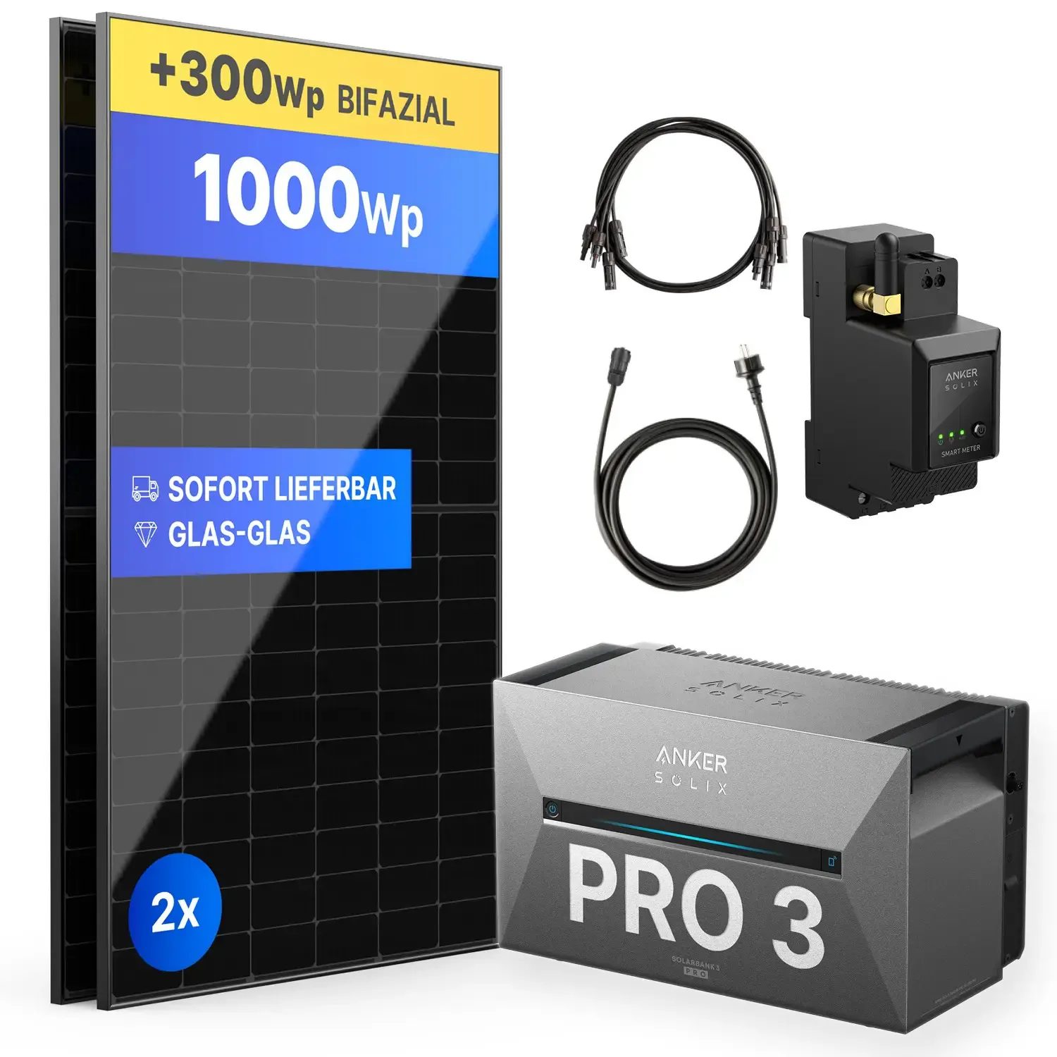 1000Wp Balkonkraftwerk mit Anker SOLIX Solarbank 3 E2700 PRO - XWh - 2x500Wp 1000Wp Balkonkraftwerk mit Anker SOLIX Solarbank 3 E2700 PRO - XWh - 2x500Wp