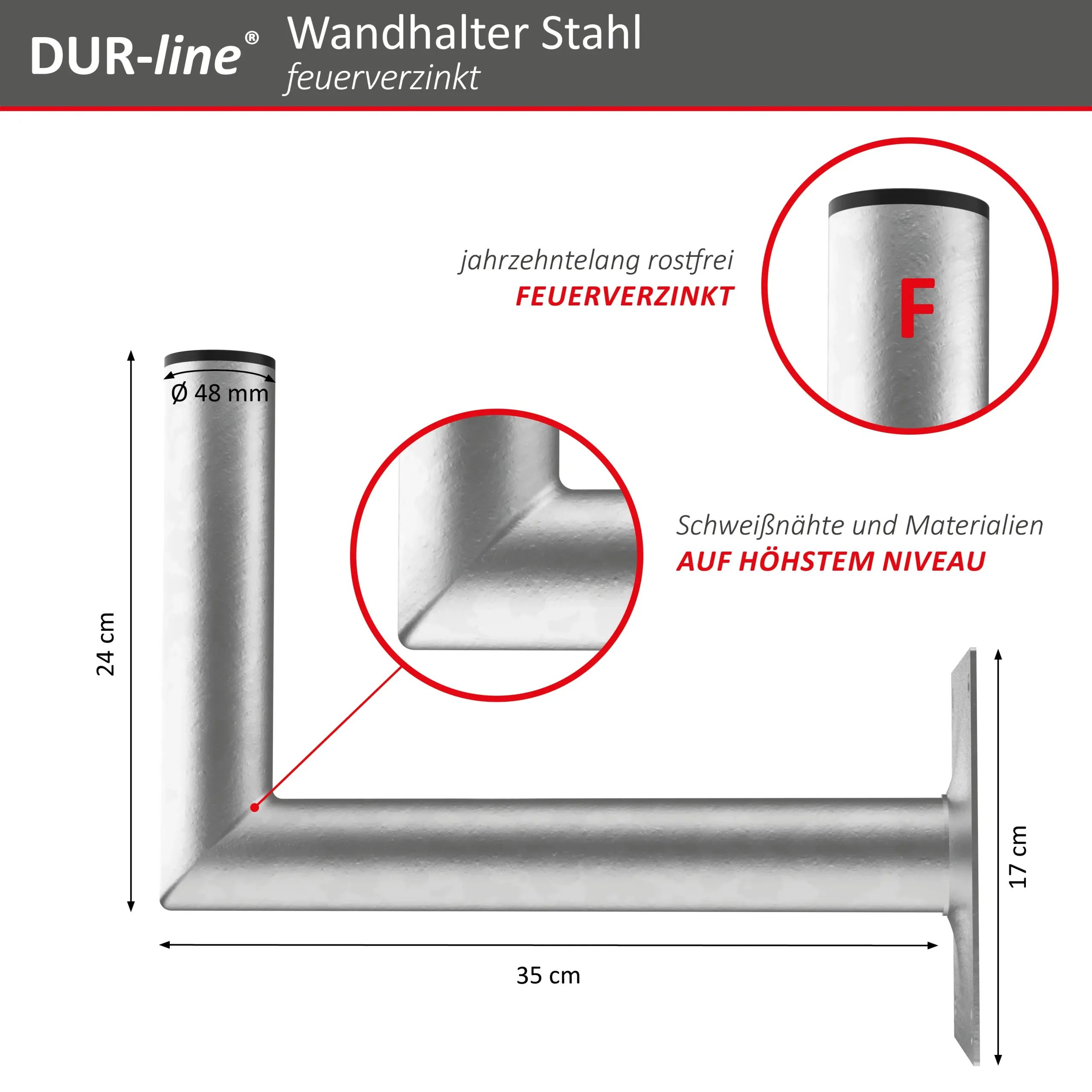 DUR-line WHSF 35 Stahl Wandhalter – Abmessungen und technische Zeichnung DUR-line WHSF 35 Stahl Wandhalter – Abmessungen und technische Zeichnung