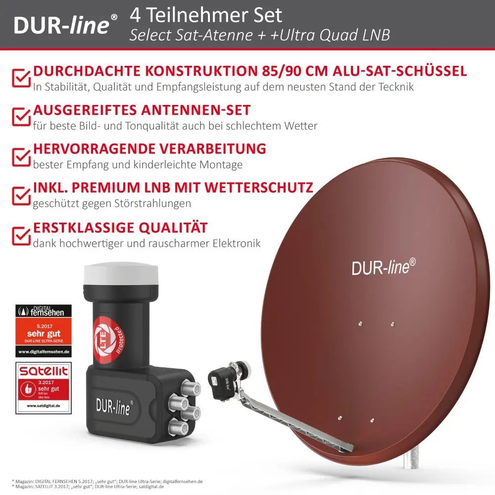 DUR-line Select 85/90 Rot - Sat-Komplettanlage mit Quad LNB DUR-line Select 85/90 Rot - Sat-Komplettanlage mit Quad LNB