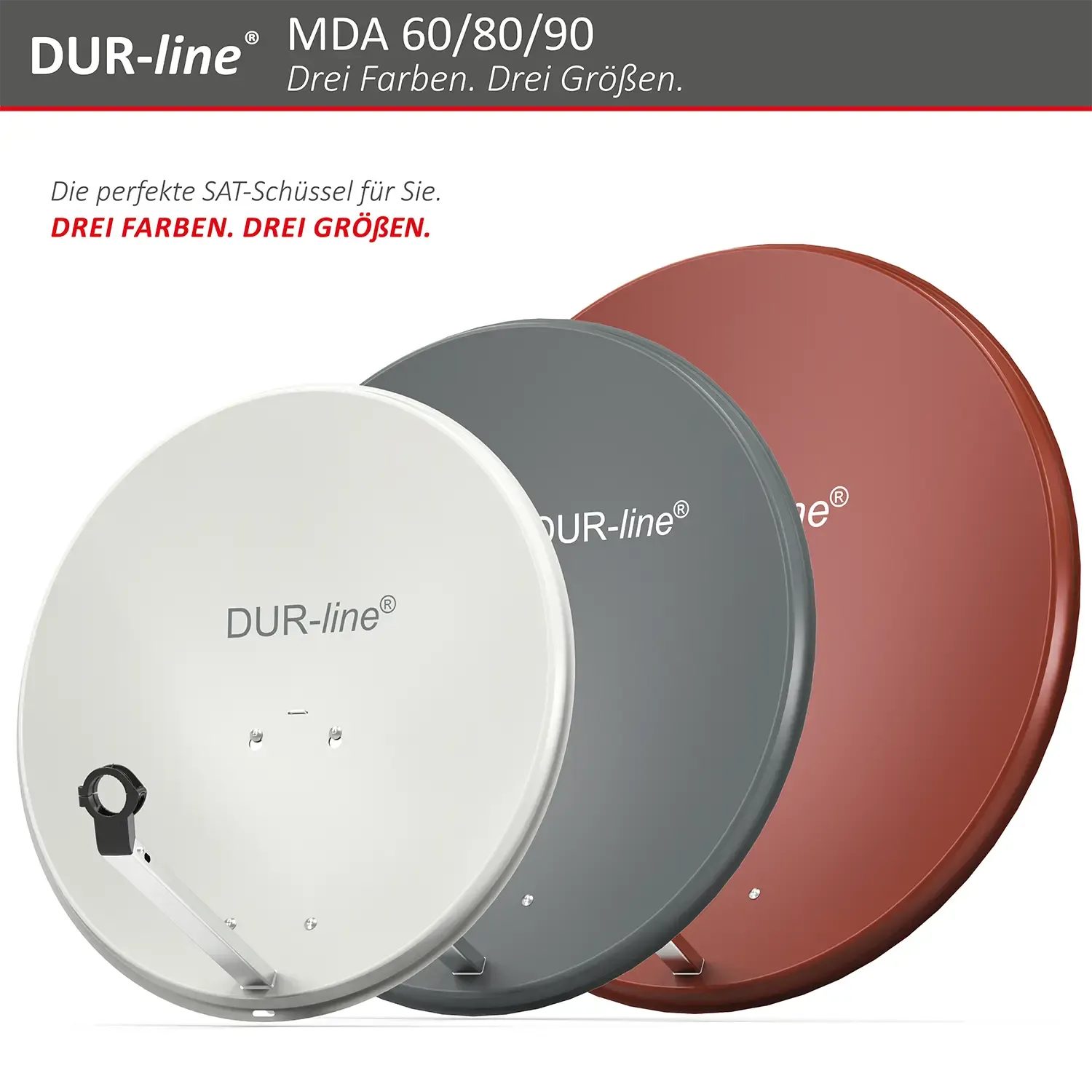 DUR-line MDA 60 Hellgrau Alu Sat-Reflektor – alle drei Farben in drei Größen