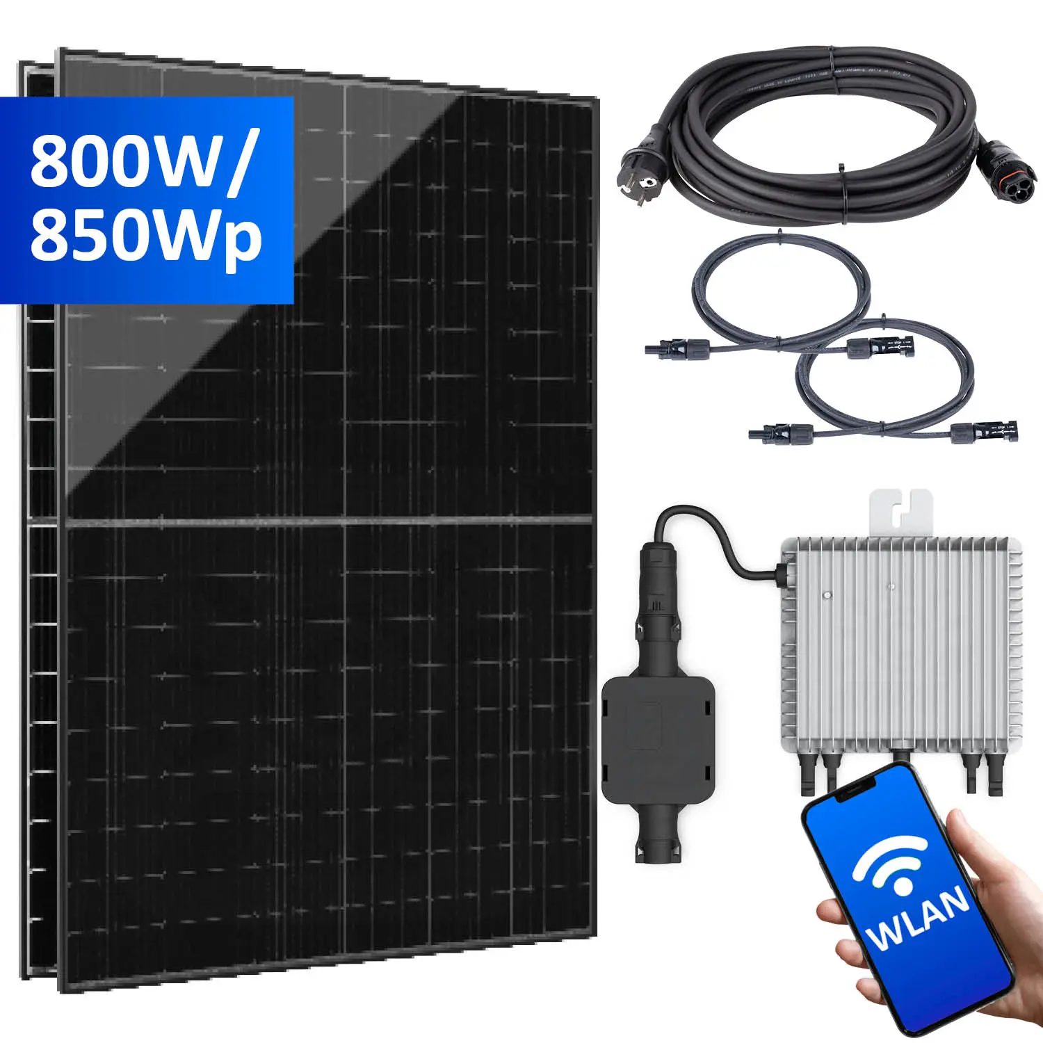 Balkonkraftwerk 800W/850Wp Black Frame - bifazial -mit 3, 5 oder 10m Anschlusskabel Balkonkraftwerk 800W/850Wp bifazial mit 3, 5 oder 10m Anschlusskabel