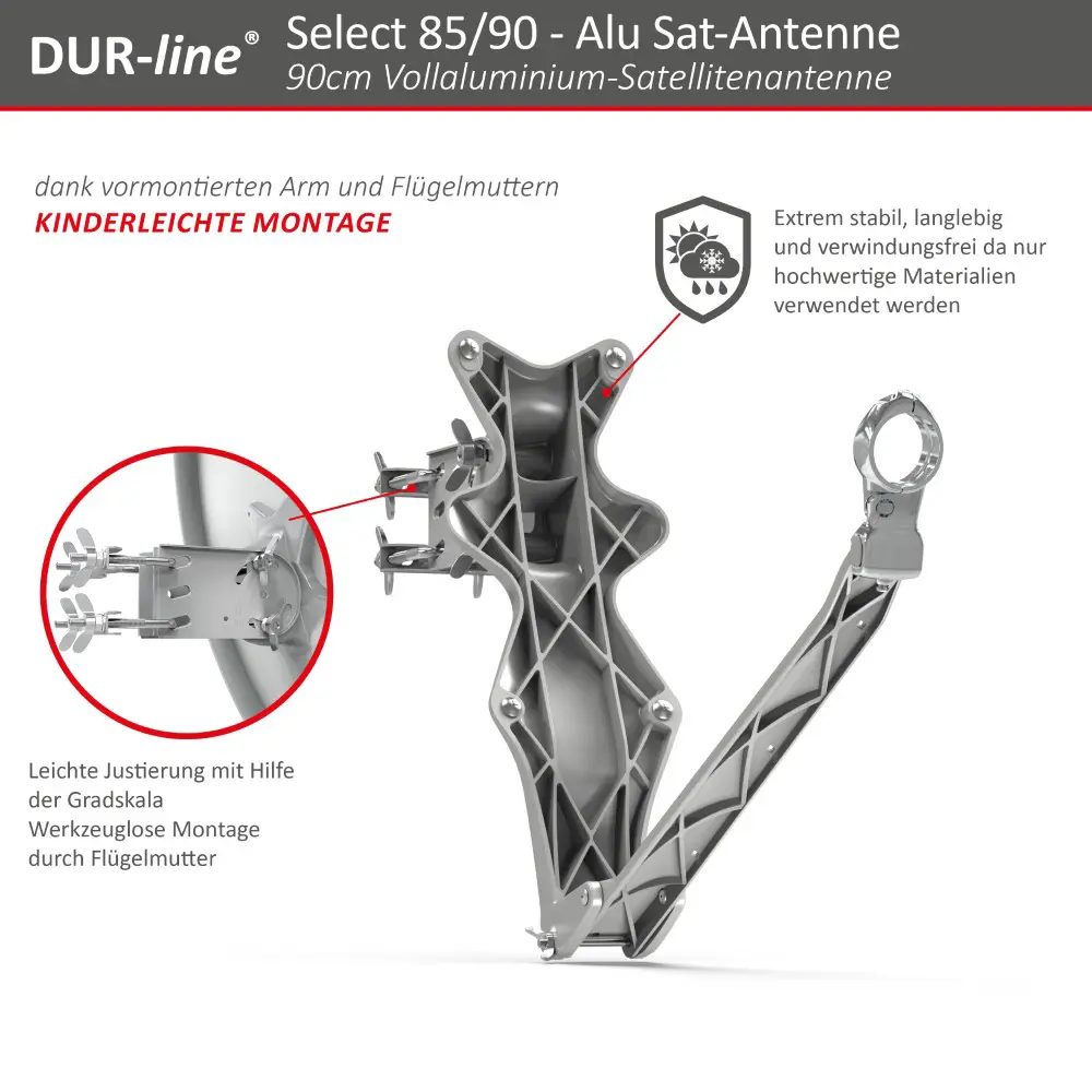 DUR-line Select 85/90 Hellgrau - Sat-Komplettanlage mit Single LNB