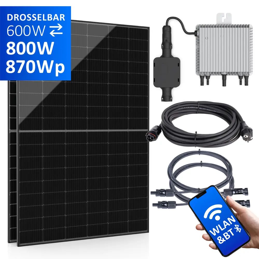 Balkonkraftwerk 800W/870Wp bifazial mit 3 - 20m Anschlusskabel Deye