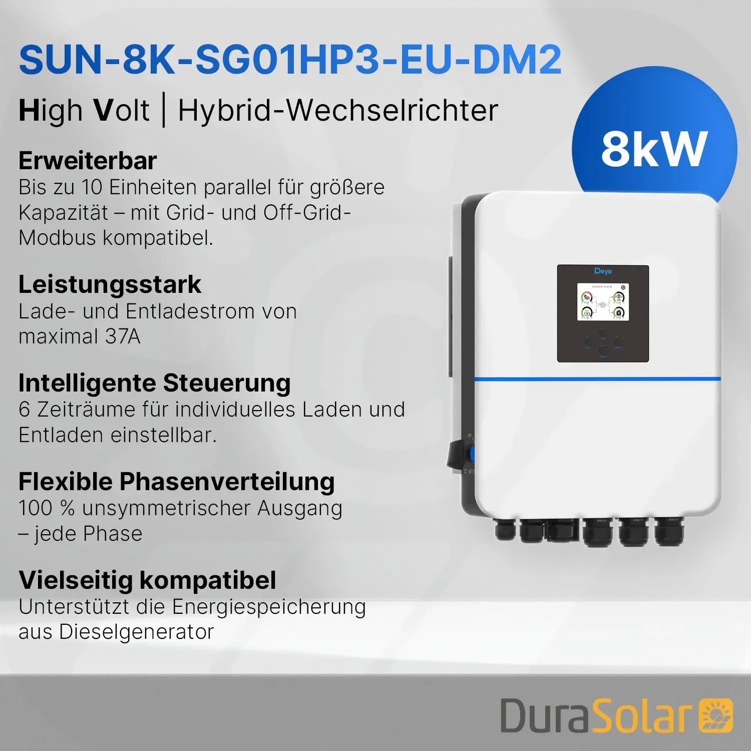 Deye 8kW - Hybrid-Wechselrichter - SUN-SG01HP3-EU-DM2 - Dreiphasig - 2/1+1MPPT - Hochspannungsserie Deye 8kW - Hybrid-Wechselrichter - SUN-SG01HP3-EU-DM2 - Dreiphasig - 2/1+1MPPT - Hochspannungsserie