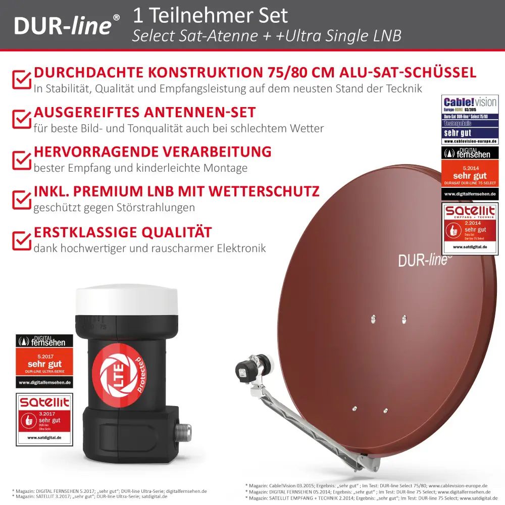 DUR-line Select 75/80 Rot - Sat-Komplettanlage mit Single LNB DUR-line Select 75/80 Rot - Sat-Komplettanlage mit Single LNB