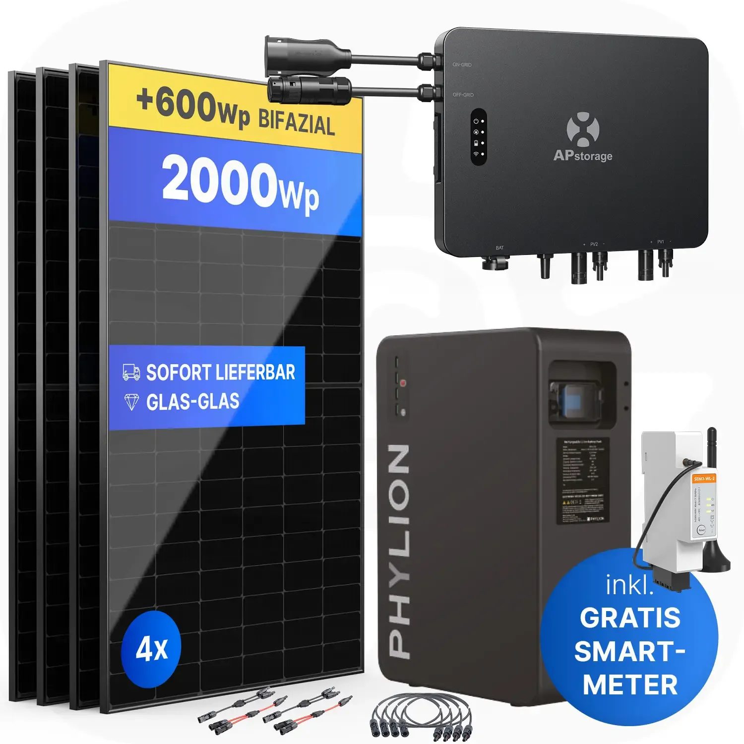APsystems EZHI 2000Wp/2,76kWh - Balkonkraftwerk Speicher-Set | Phylion LiFePO4 Batteriespeicher & Jolywood 500Wp Module APsystems EZHI 2000Wp/2,76kWh - Balkonkraftwerk Speicher-Set | Phylion LiFePO4 Batteriespeicher & Jolywood 500Wp Module