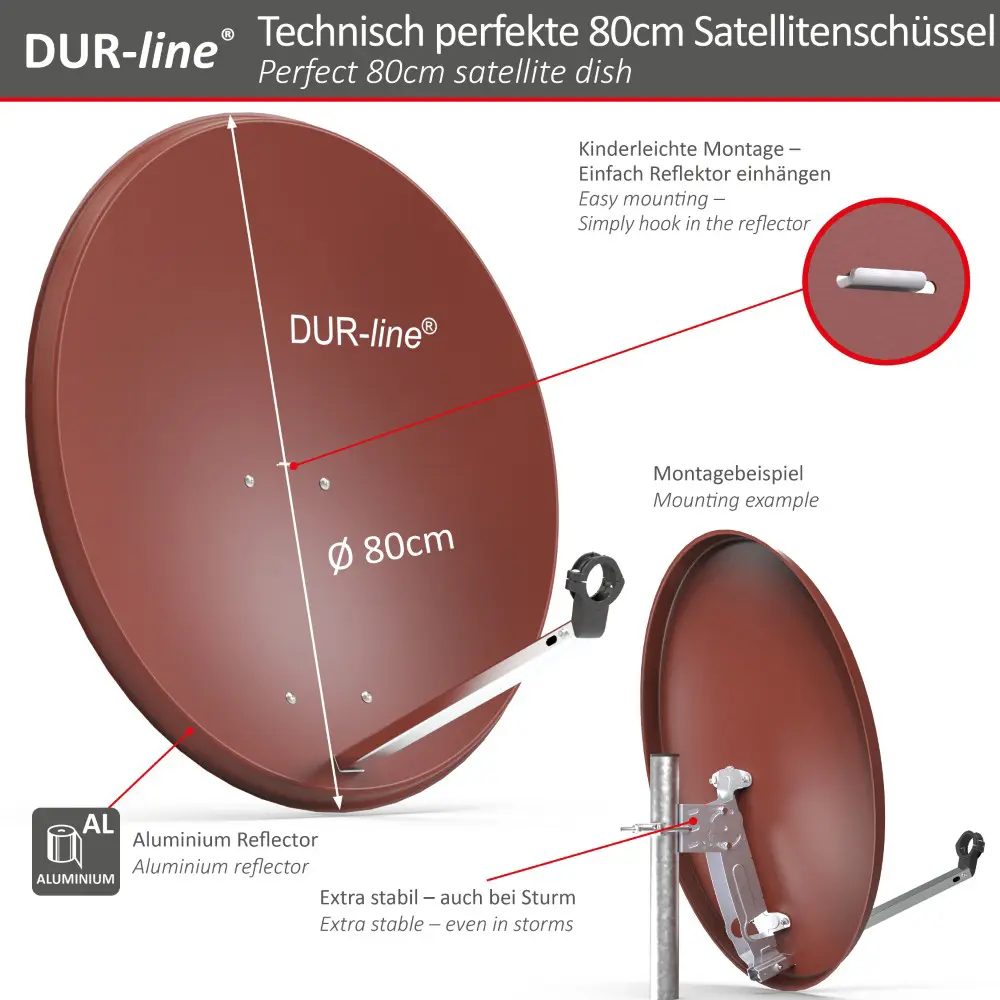 DUR-line MDA 80 Rot Alu Sat-Reflektor – Abmessungen und technische Zeichnung
